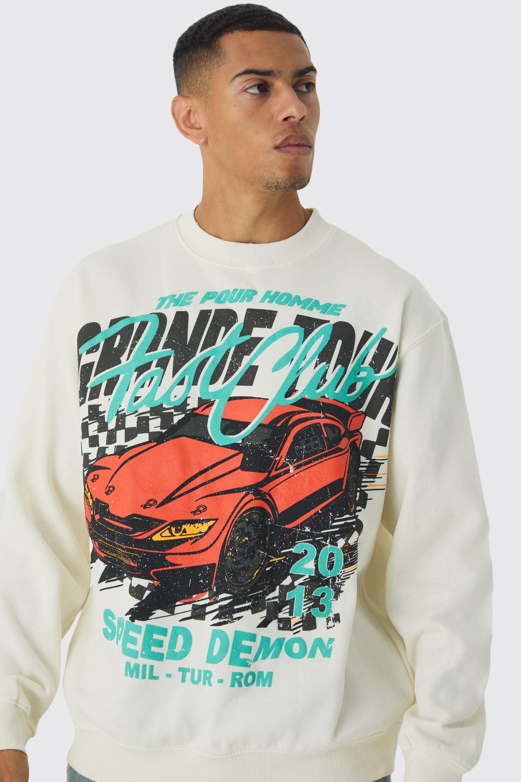 Oversized Large Scale Racing Graphic Sweatshirt | boohooMAN USA Product Image