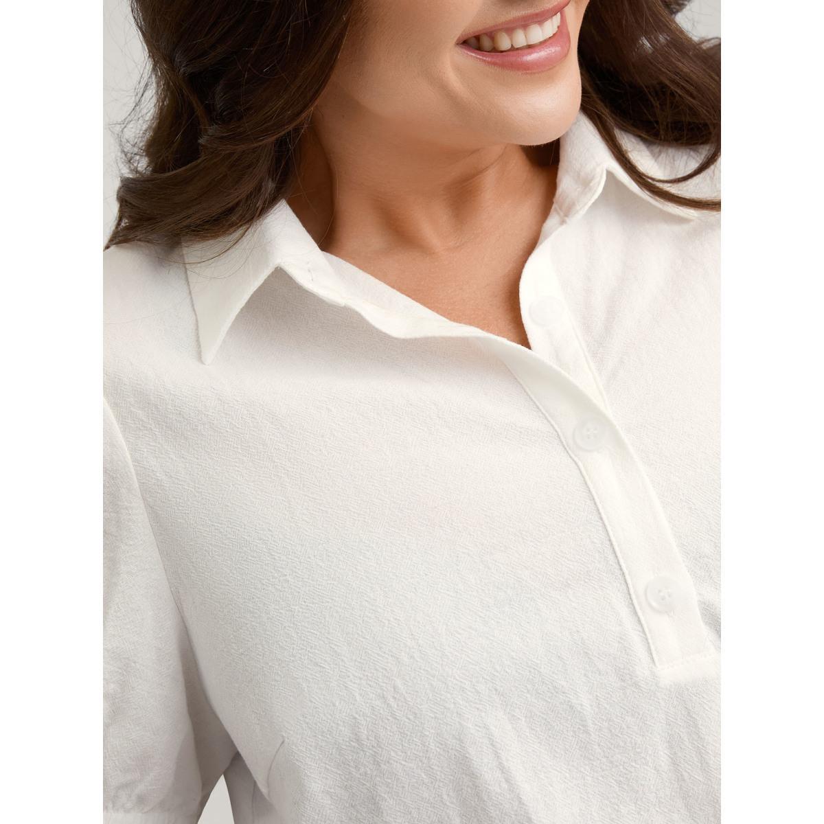 Plus Size Originalwhite Pure Cotton Ruffled Puffy Sleeve Blouse Women Short sleeve Shirt collar Work Blouses BloomChic 12/L Product Image