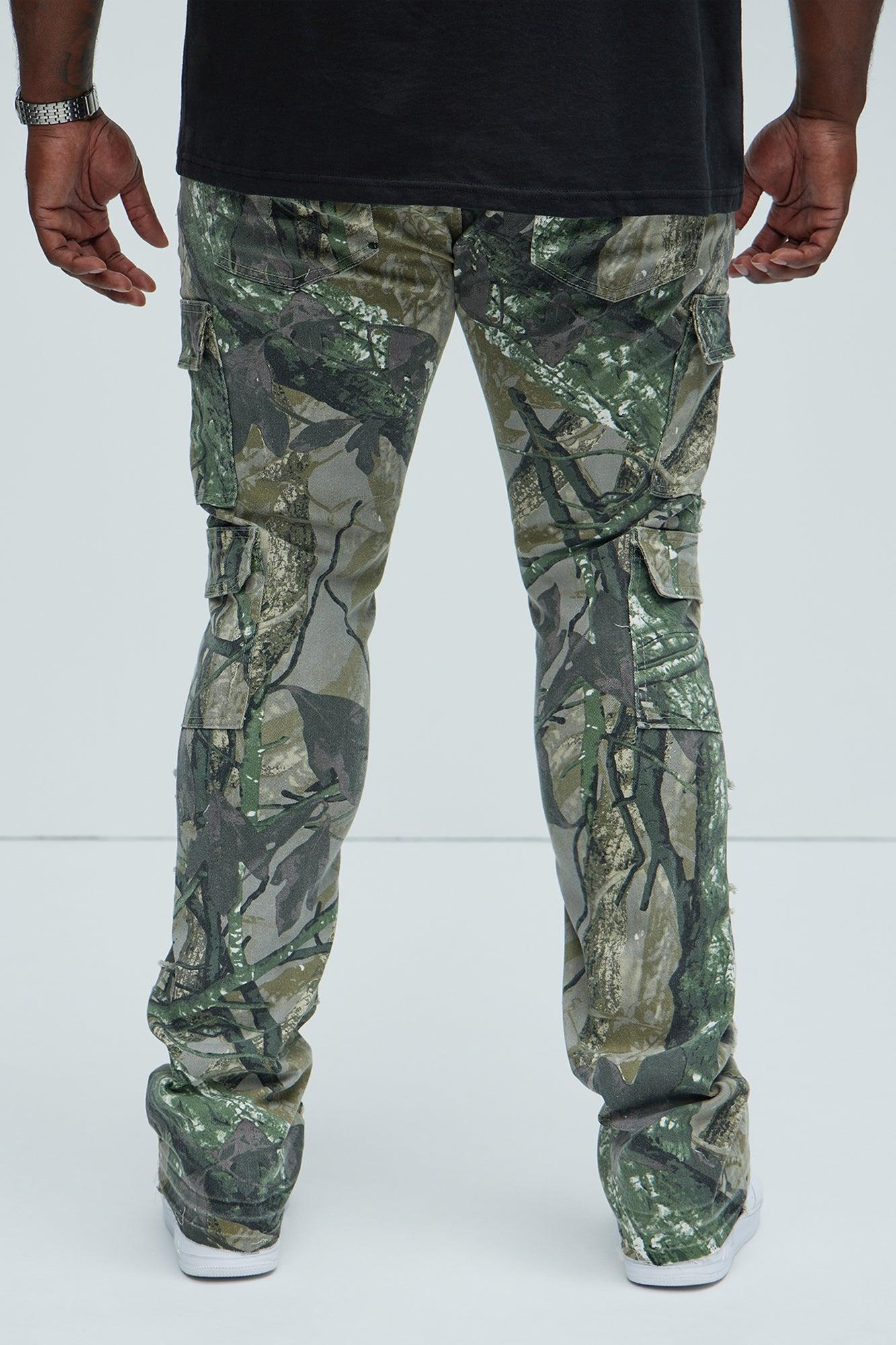 Frayed Panel Me Right Slim Flare Pants - Camouflage Product Image