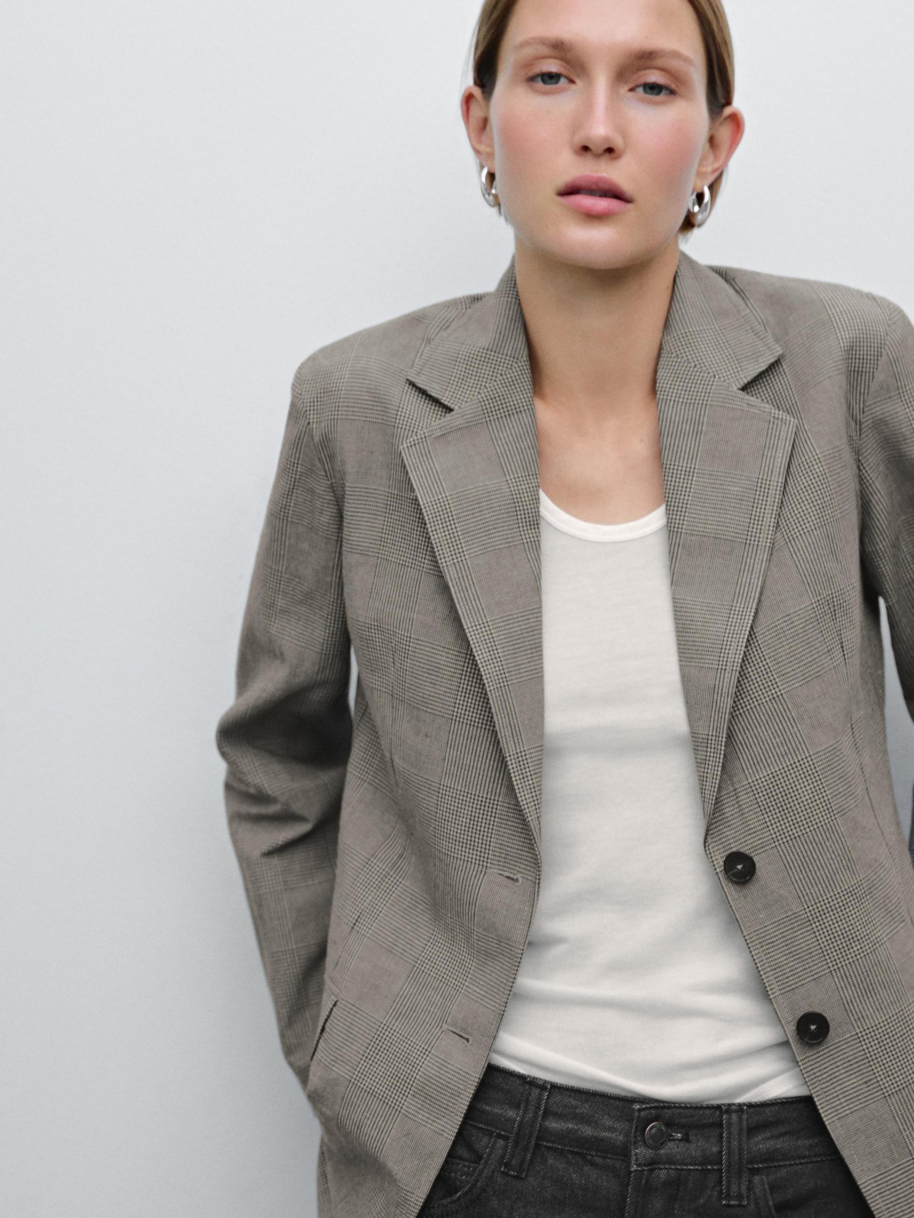 Check cotton blend blazer Product Image