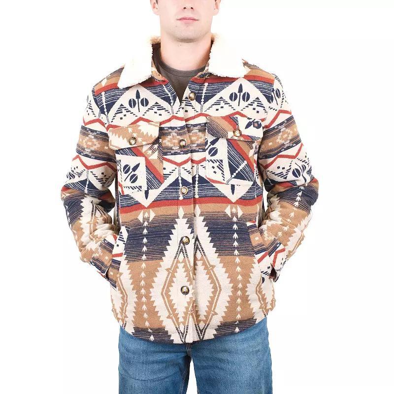 Men's Mountain and Isles Button Front Coat with Faux Sherpa Collar, Size: XXL, Grey Navy Plaid Product Image