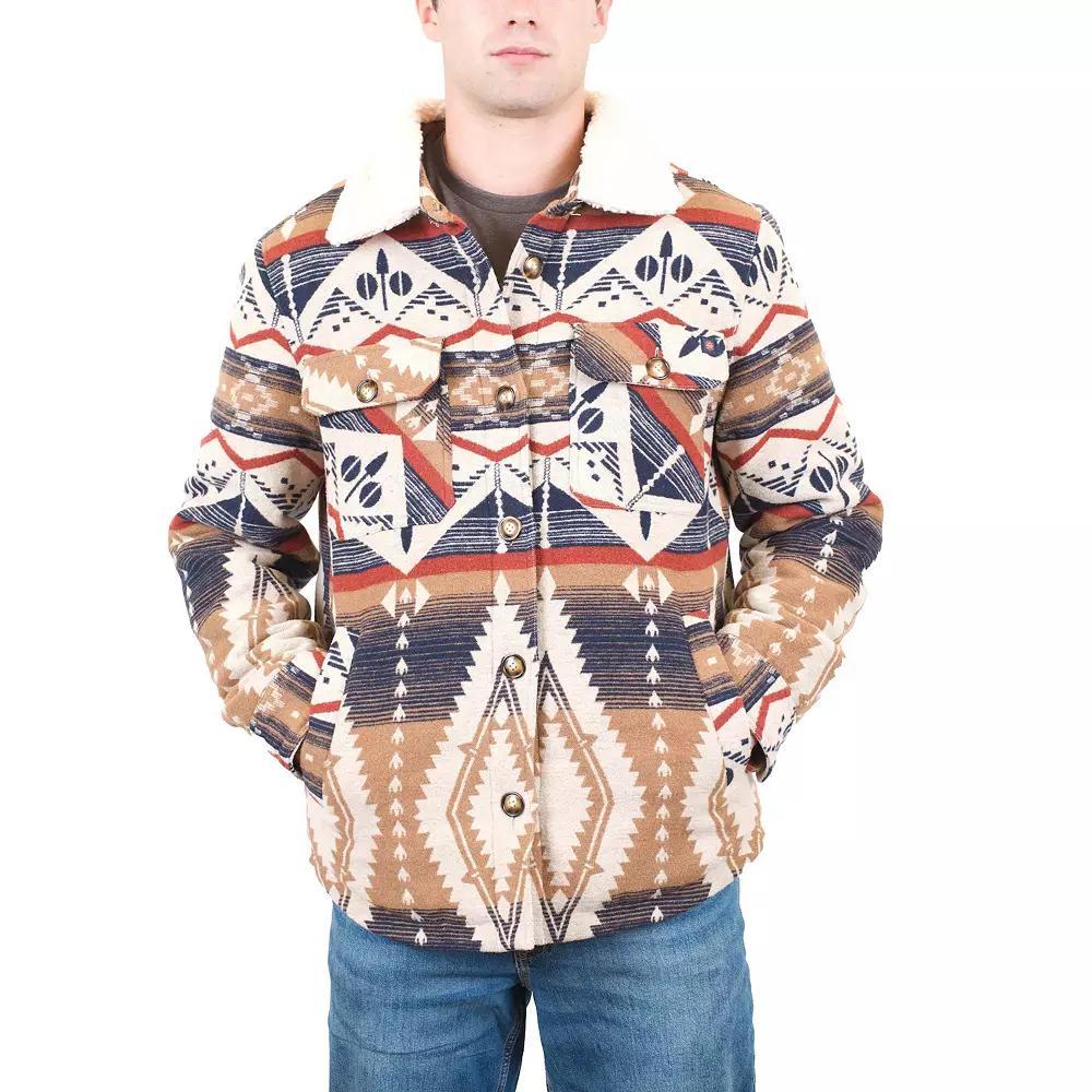 Men's Mountain and Isles Button Front Coat with Faux Sherpa Collar, Size: XXL, Grey Navy Plaid Product Image