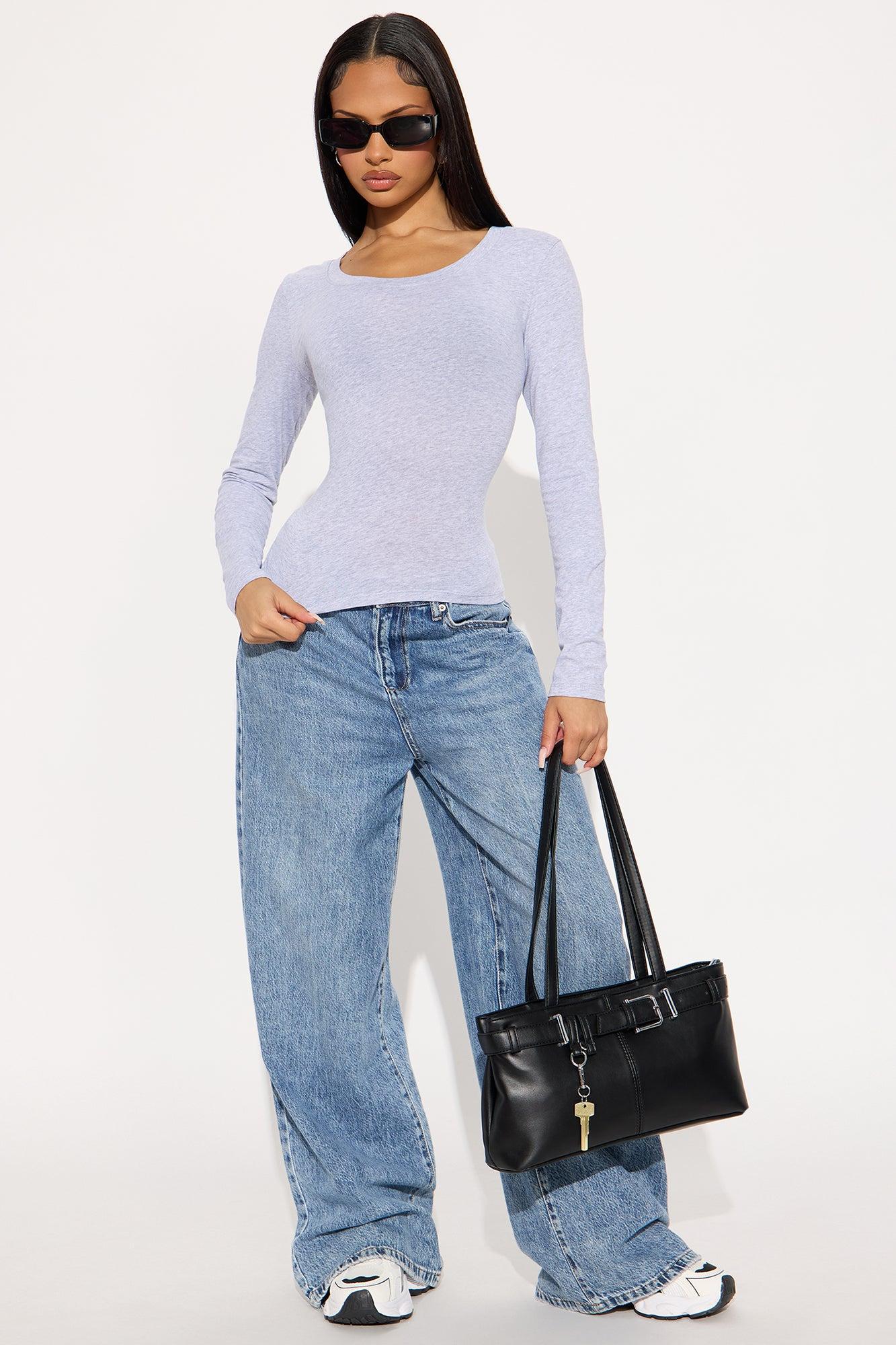 Elise Round Neck Long Sleeve Top - Heather Grey Product Image