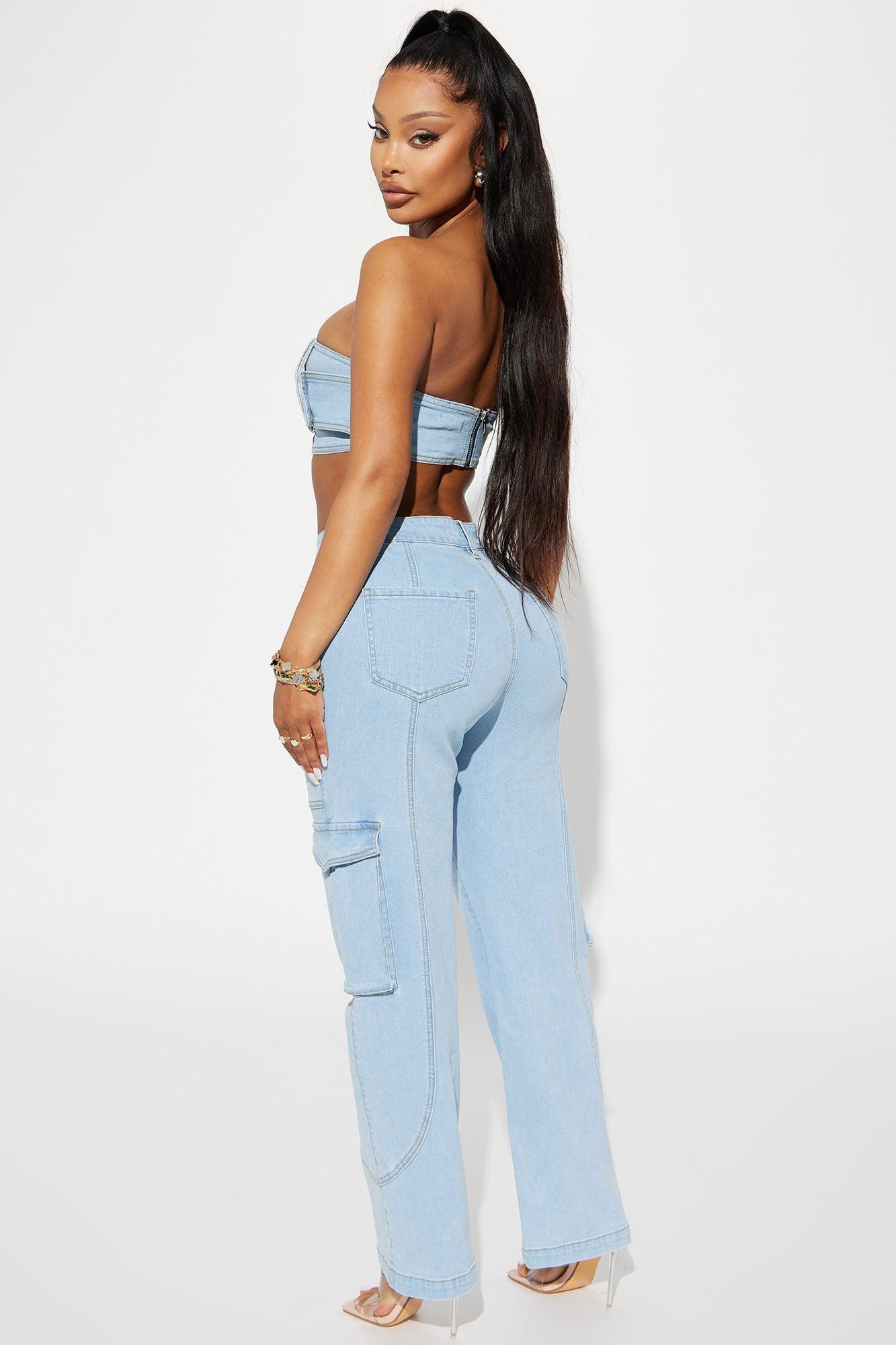 Go All Out Denim Pant Set - Light Wash Product Image