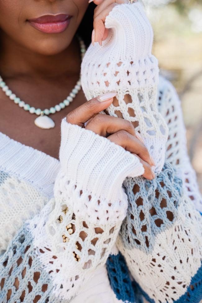 I'm On Board Blue Crochet Striped Cardigan FINAL SALE Product Image