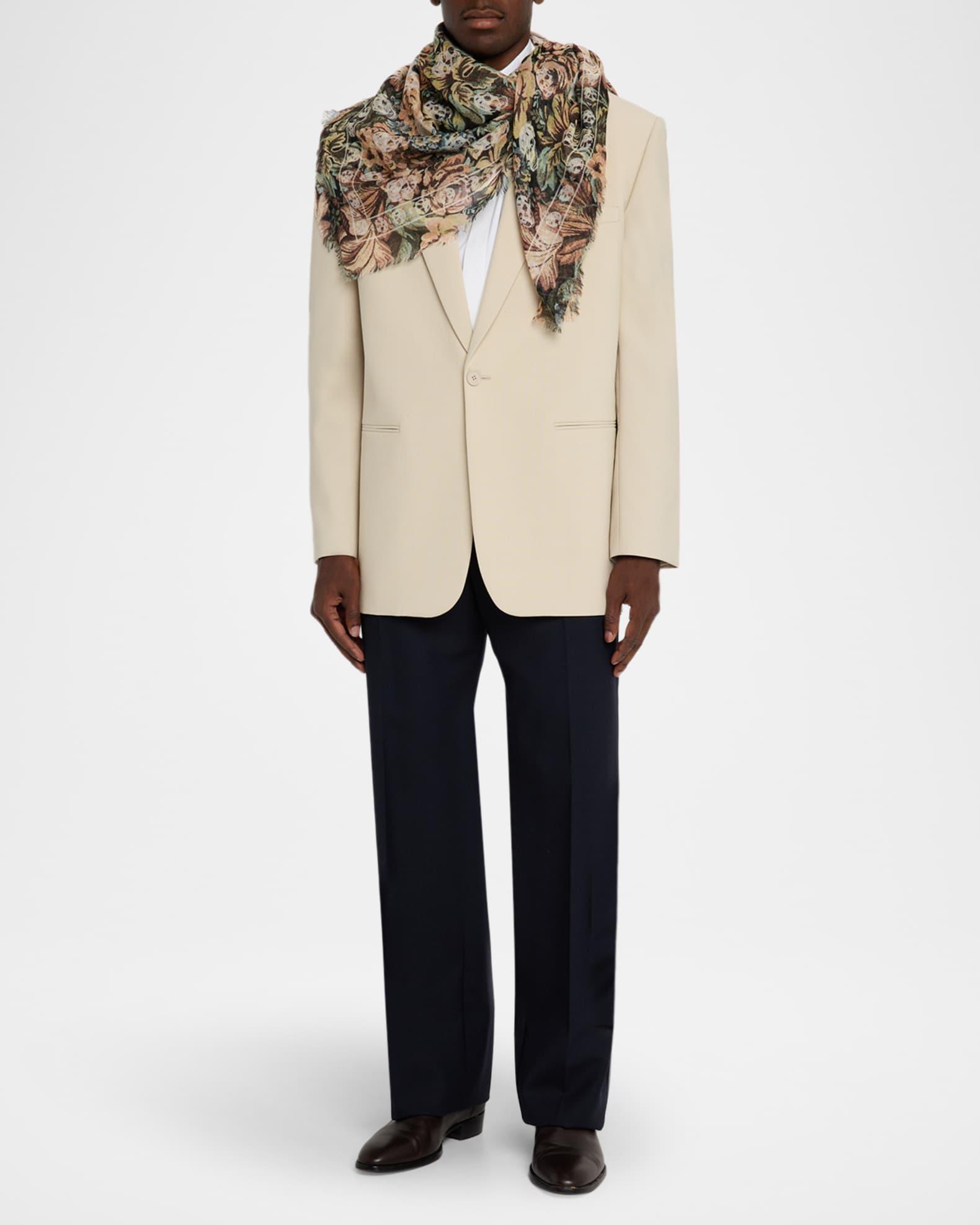 Men's Wool and Silk Floral Skull Scarf Product Image