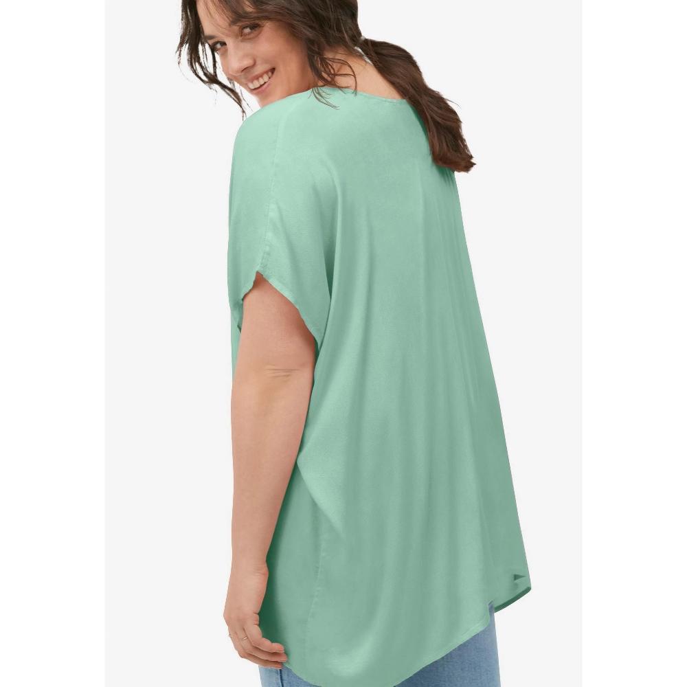 ellos Women's Plus Size Tie Neck Peasant Tunic Product Image