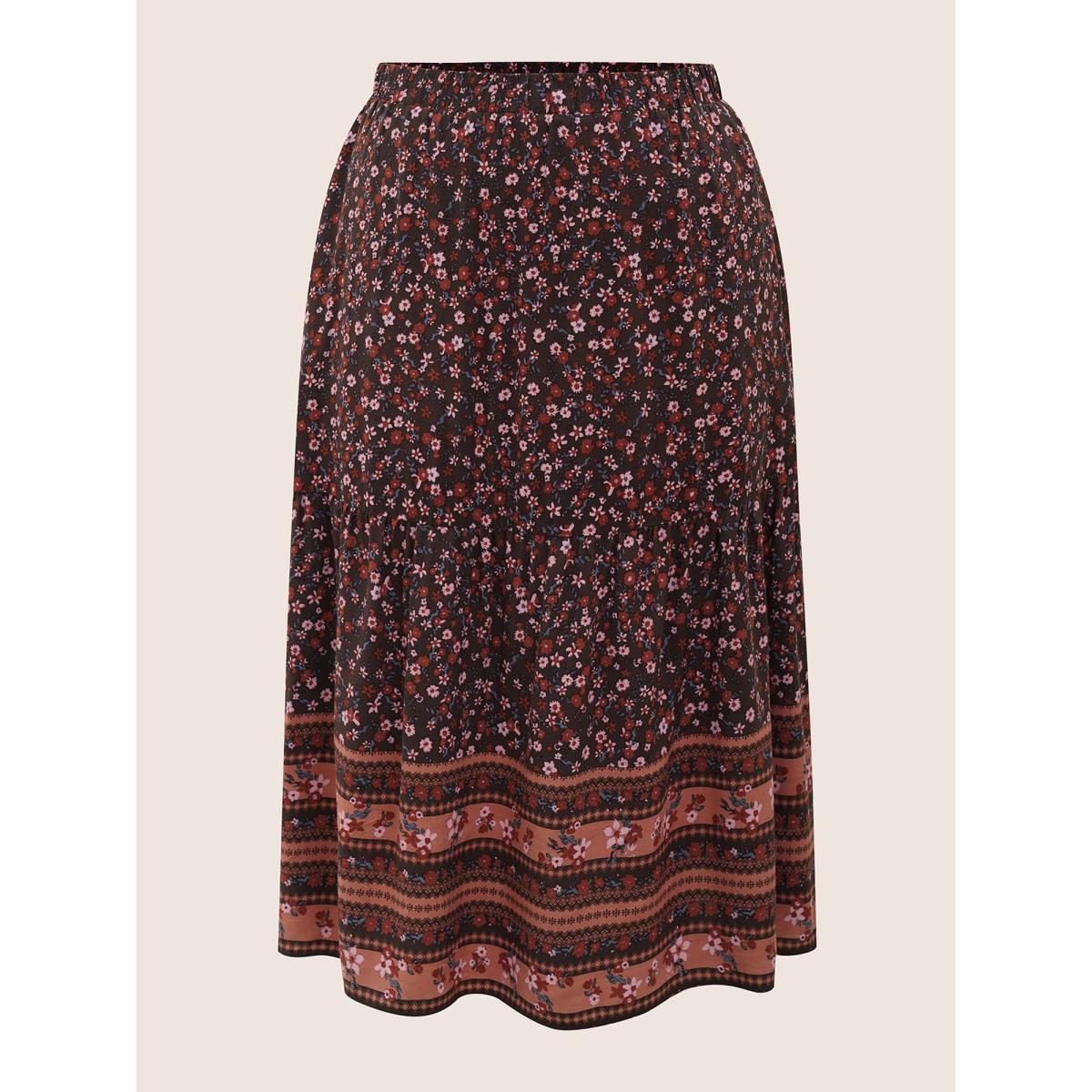 Plus Size Rayon Boho Print Elastic Waist Pocket Skirt Women Eggplant Resort Non No stretch Slanted pocket Vacation Skirts BloomChic 30/6X Product Image