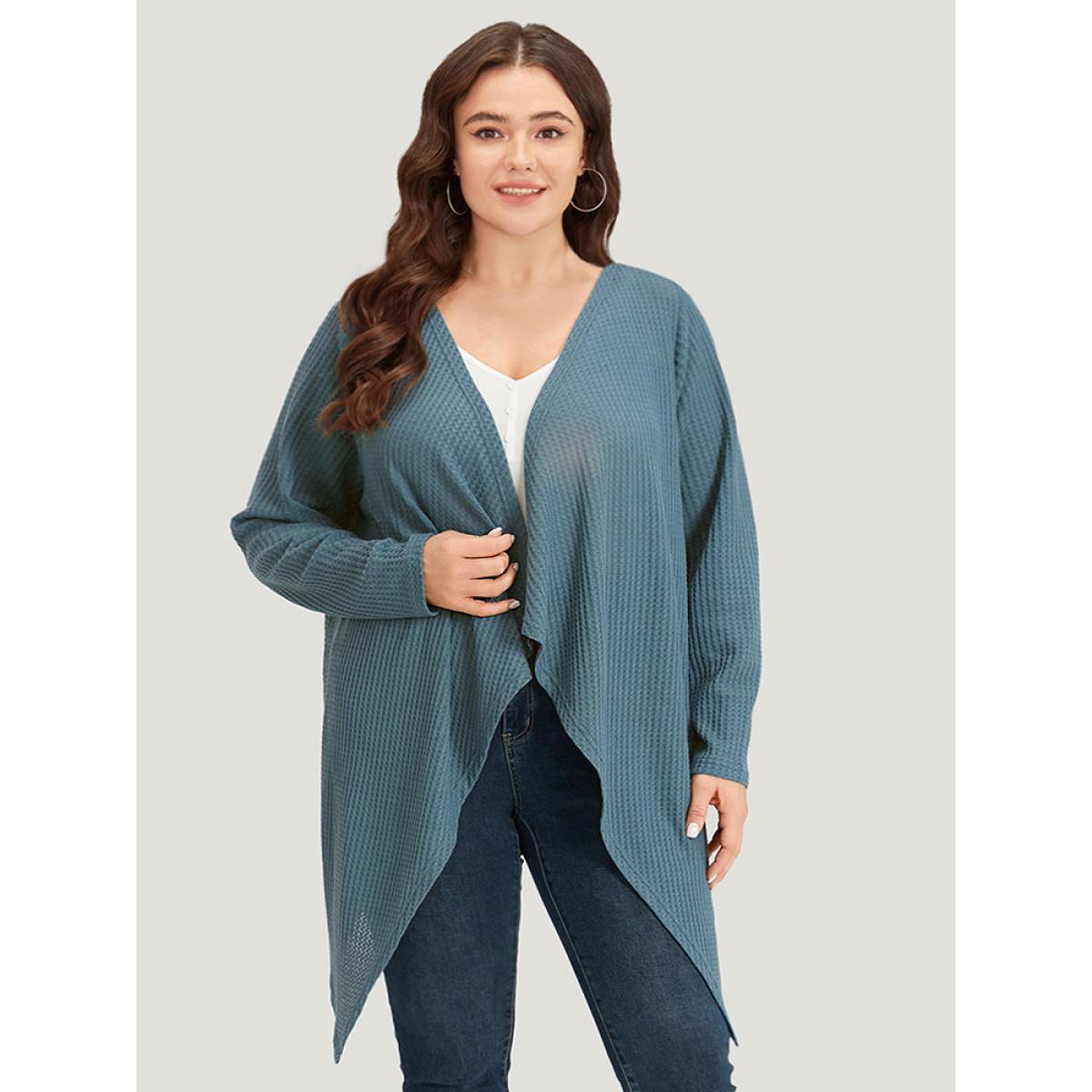 Plus Size Supersoft Essentials Waffle Knit Asymmetrical Hem Kimono Women Aegean Casual Drape Everyday Kimonos BloomChic 18-20/2X Product Image