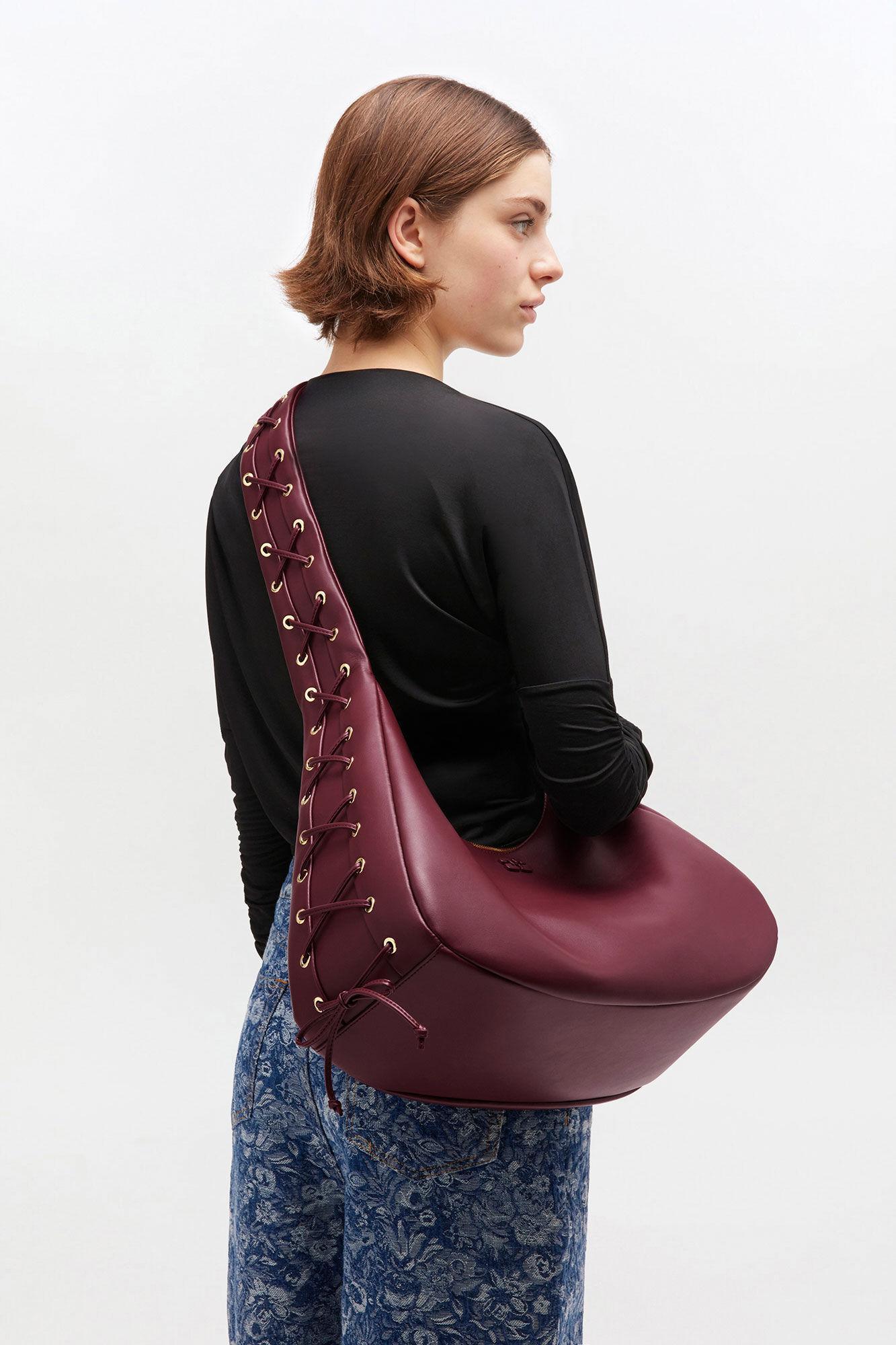 Burgundy Medium Laces Hobo Bag Product Image