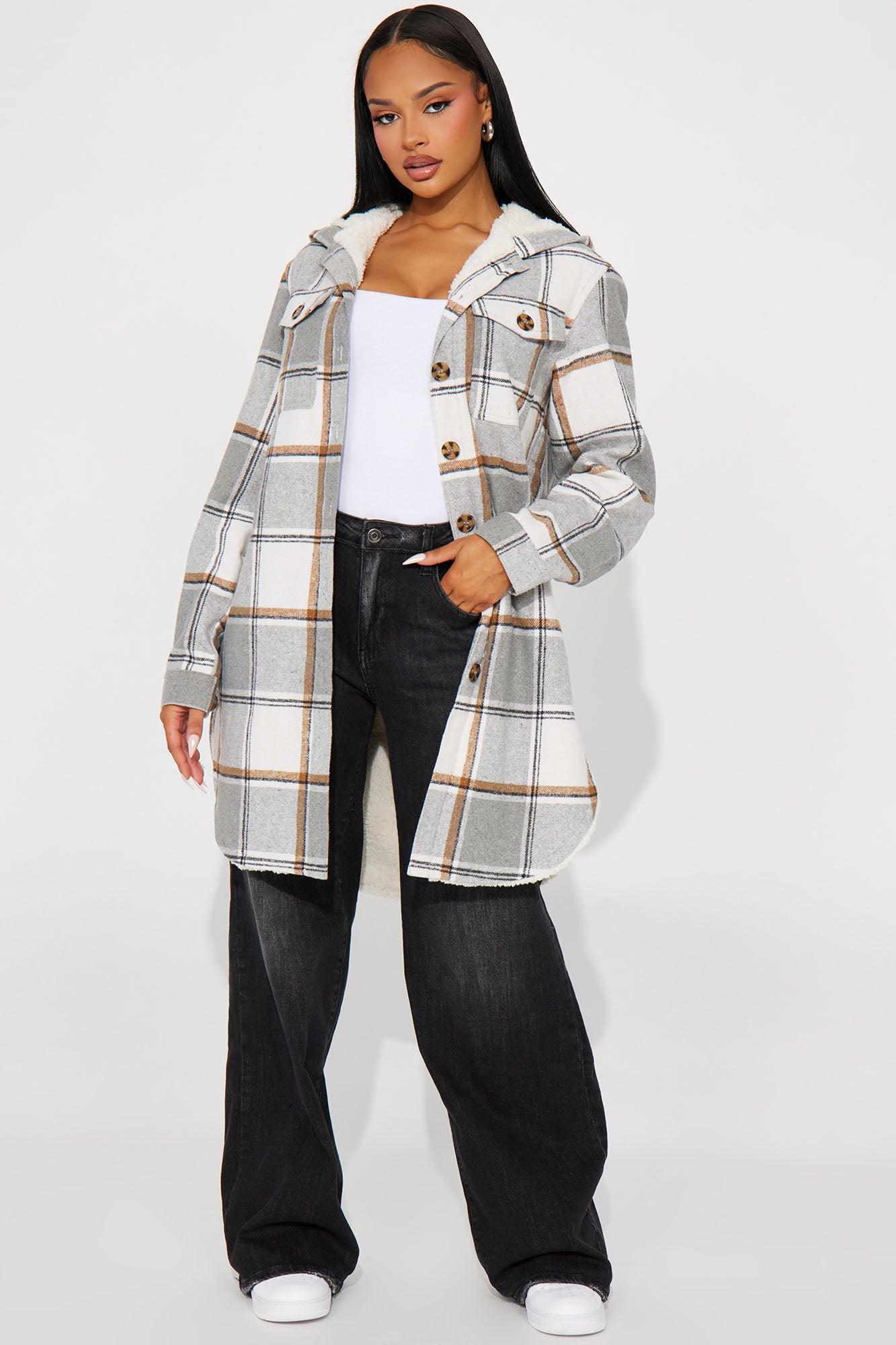 Charlotte Plaid Sherpa Lined Shacket - Grey/combo Product Image
