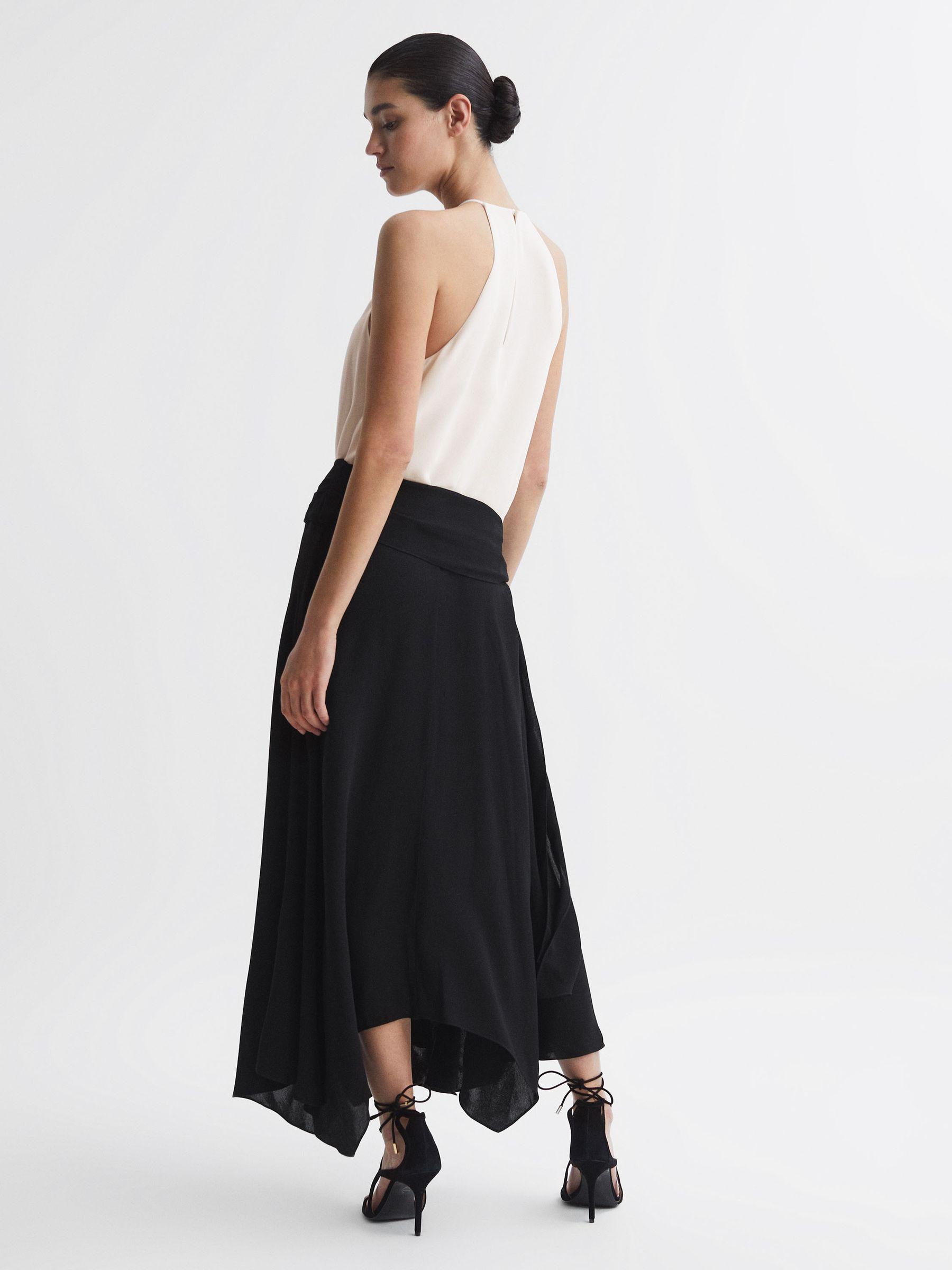 Asymmetric Belted Wrap Midi Dress in Cream/Black Product Image