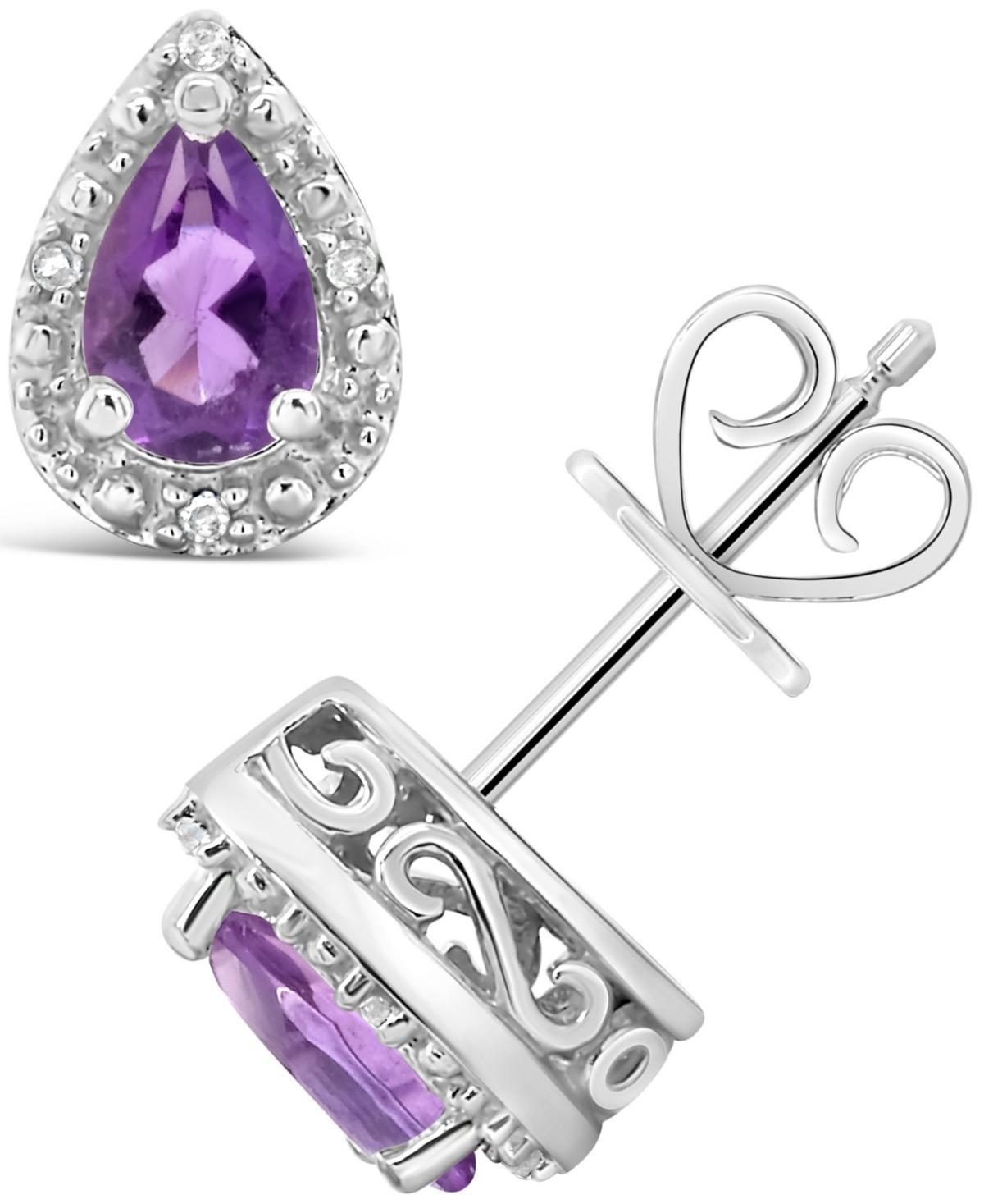 Celebration Gems Sterling Silver Pear Shaped Genuine Amethyst Diamond Accent Stud Earrings, Women's, Blue Topaz Product Image