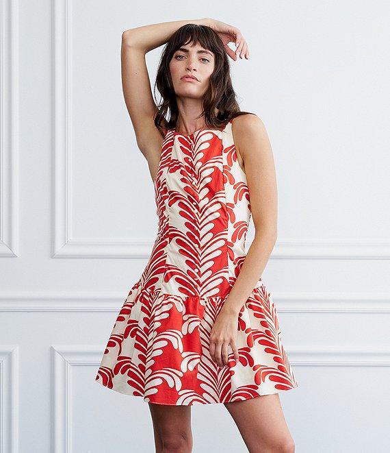CIEBON Sade Printed High Square Neck Sleeveless Cotton Poplin Mini Dress Product Image