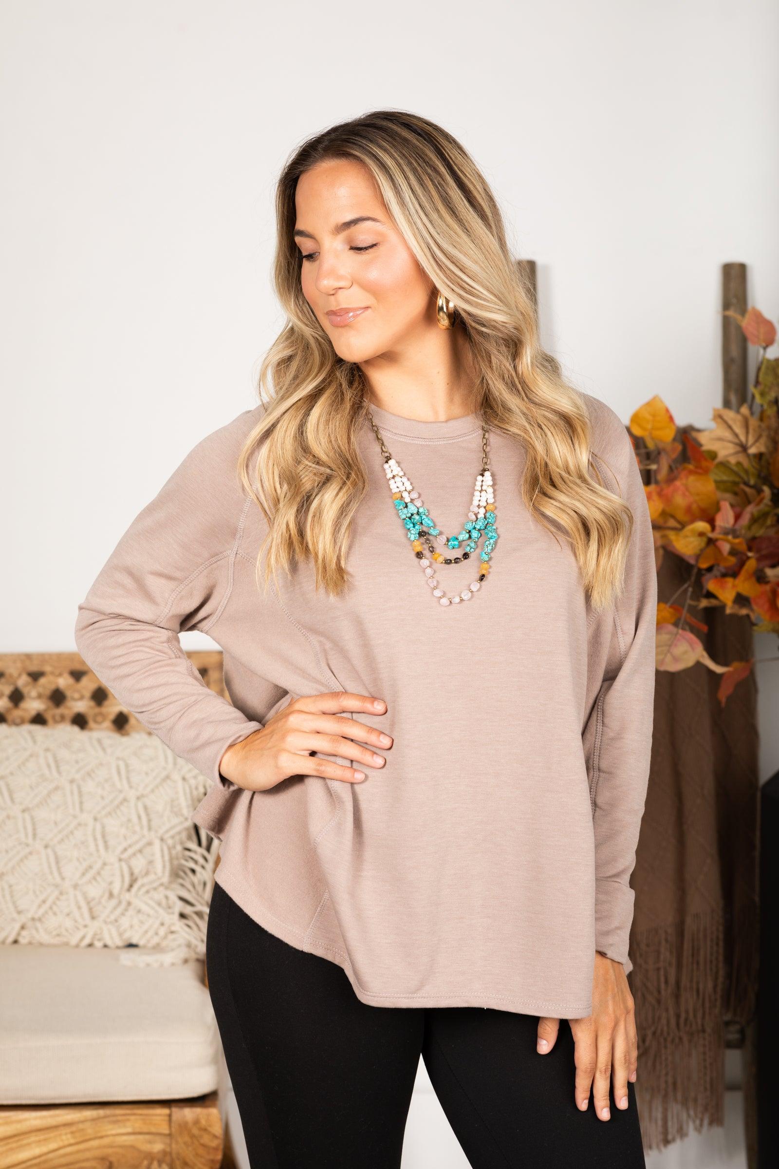 Solid Round Neck Stitch Detail Knit Top Product Image