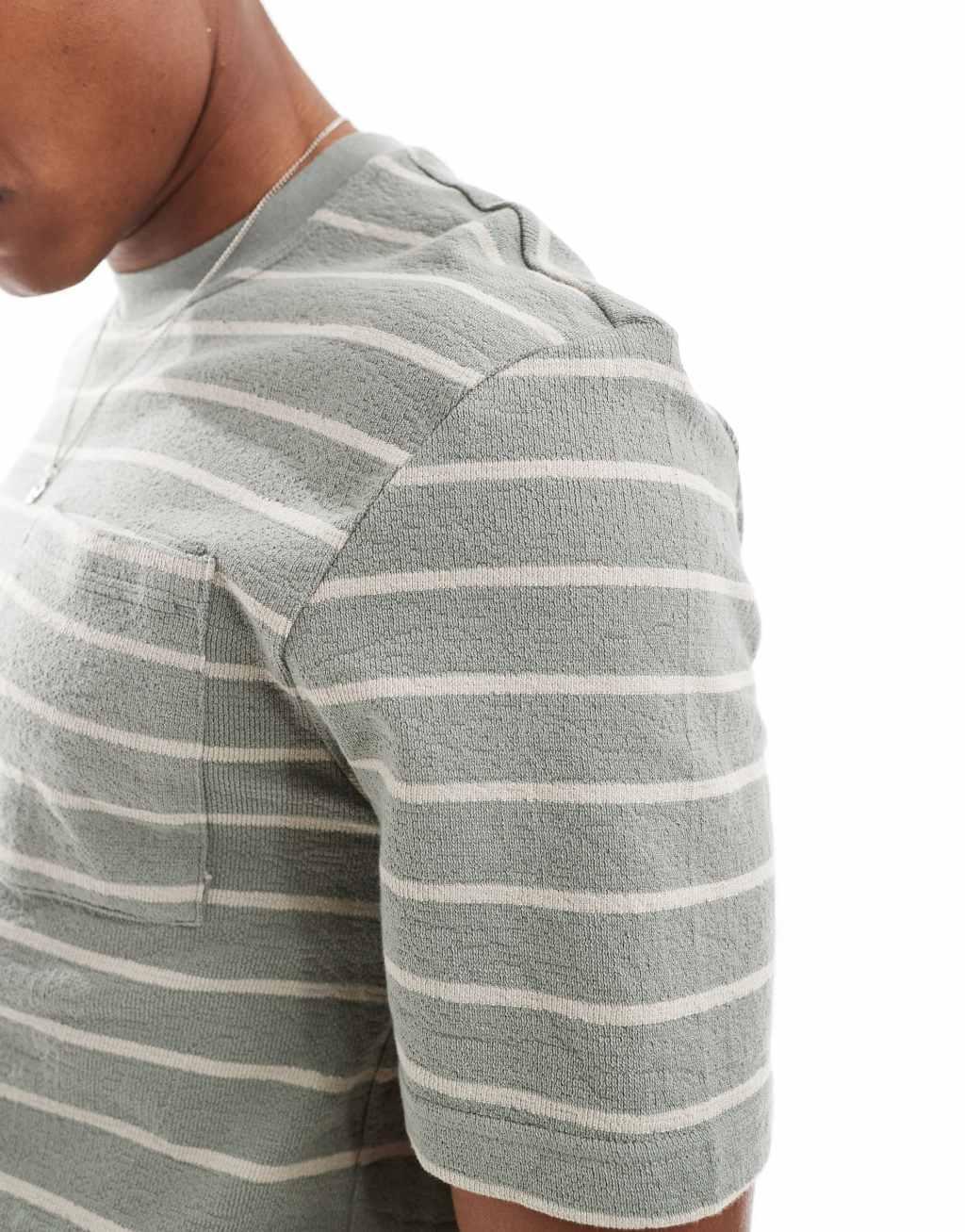 River Island striped t-shirt in sage Product Image