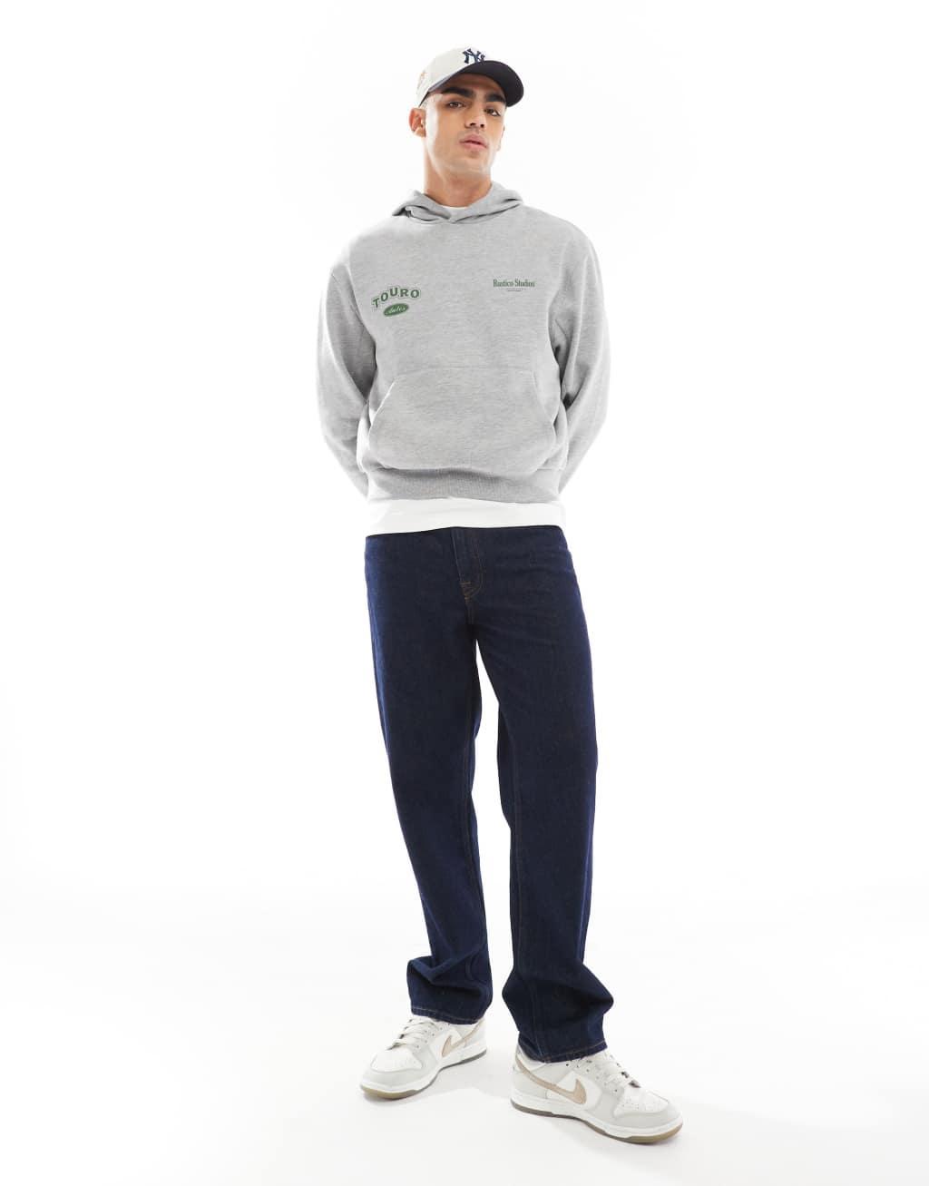 ASOS DESIGN boxy oversized hoodie with print in gray heather Product Image
