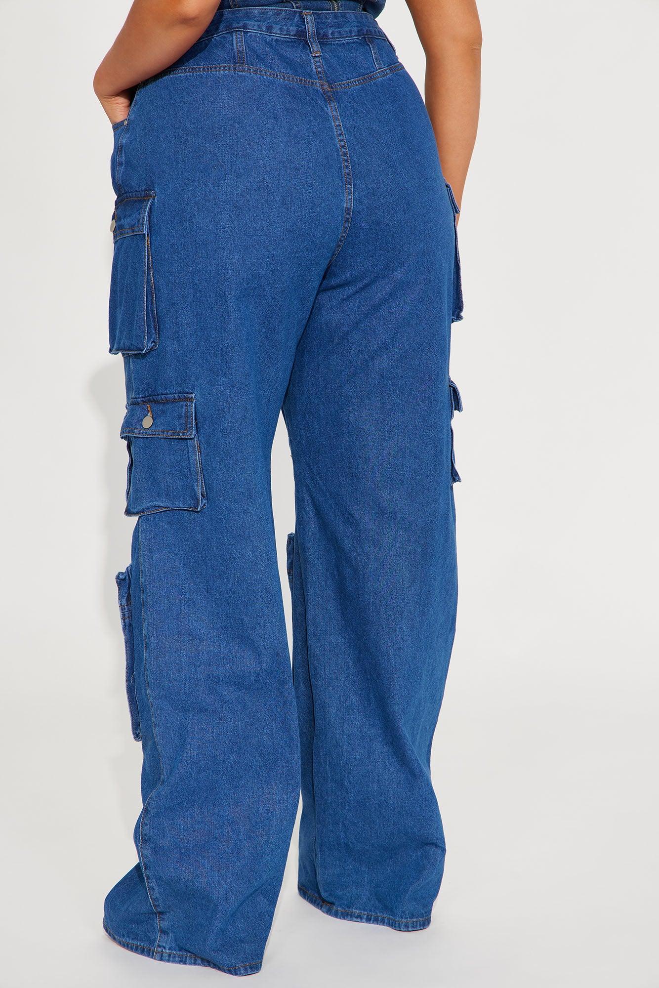 Tall Lily High Rise Cargo Jeans - Medium Blue Wash Product Image