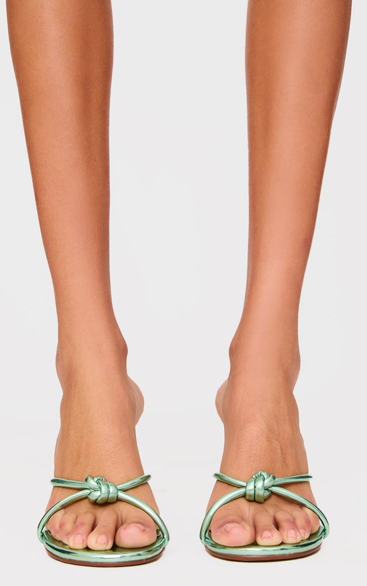 Aqua Blue PU Knotted Mid Heeled Mule Sandals Product Image