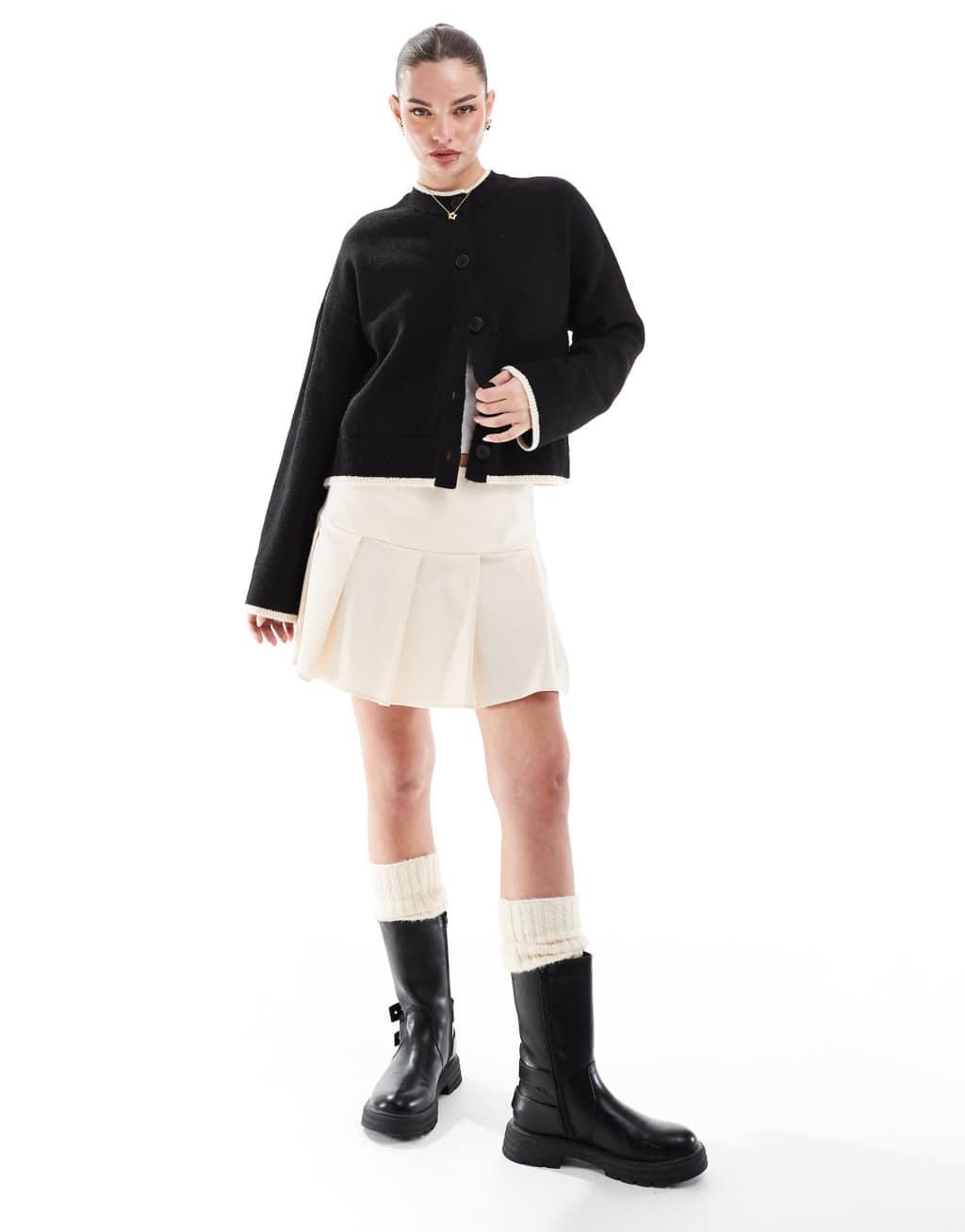 Miss Selfridge bengaline pleated mini skirt in cream Product Image