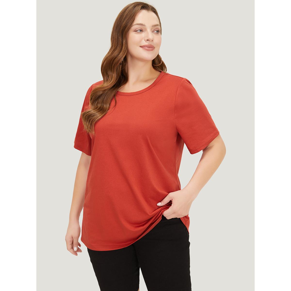 Plus Size UltraCool Solid Sleeve T-shirt Rust Women Basics Plain Round Neck Dailywear T-shirts BloomChic 26/4X Product Image