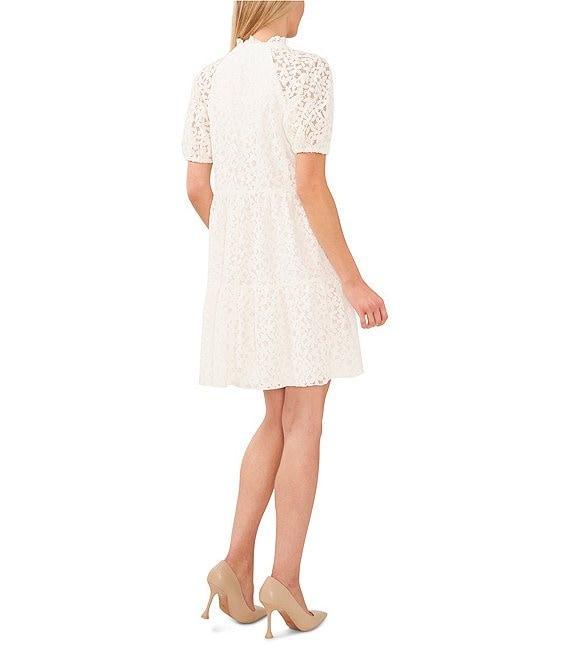 CeCe Babydoll Short Sleeve V-Neck Tiered Lace Mini Dress Product Image