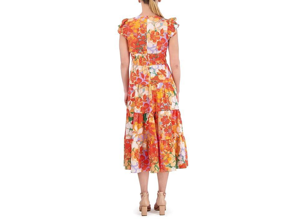 Vince Camuto Printed Tiered Skirt Midi (Coral ) Women's Dress Product Image