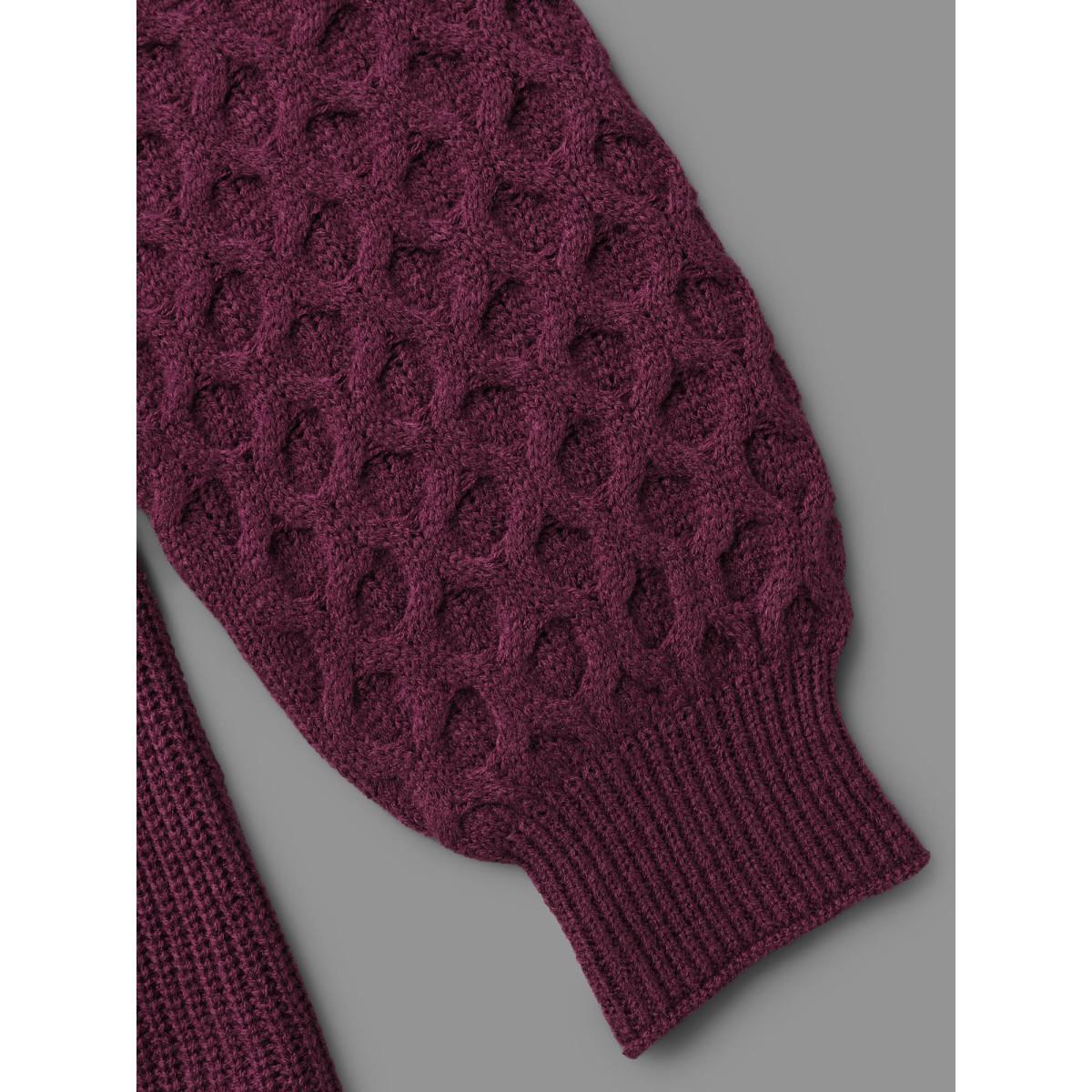 Plus Size Plain Ribbed Knit Waist Cinched Pullover Burgundy Women Elegant Bodycon Long Sleeve V-neck Everyday Pullovers BloomChic 18-20/2X Product Image