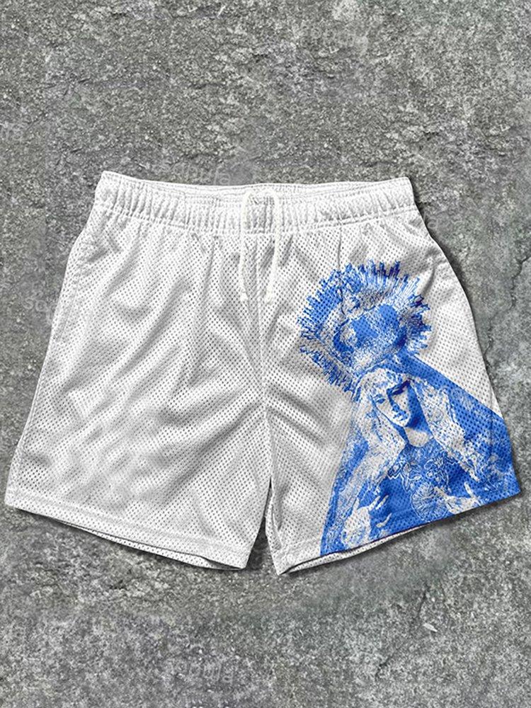 Vintage The Scriptures Of The Blessed Virgin Mary Graphics Mesh Drawstring Shorts Product Image