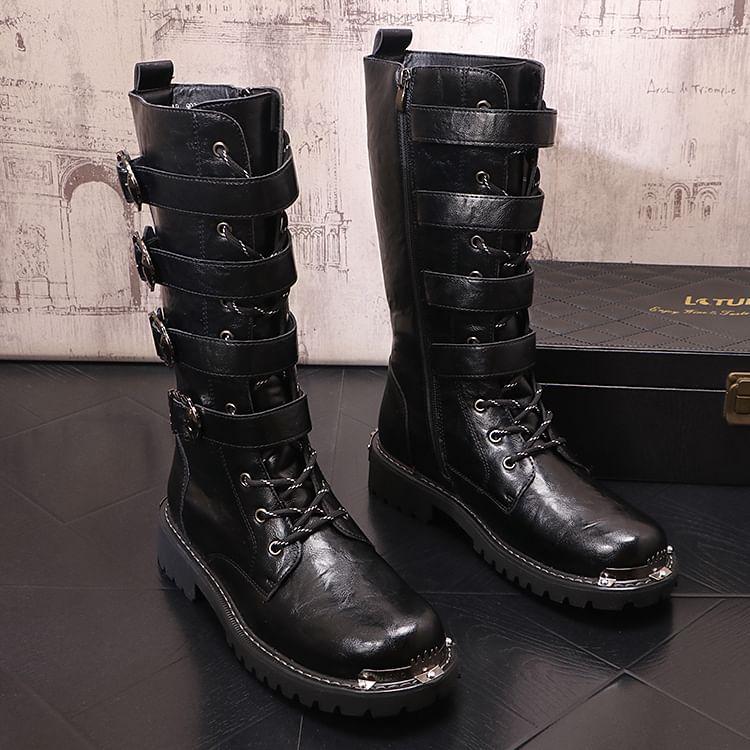Lace-Up Buckled Tall Boots Product Image