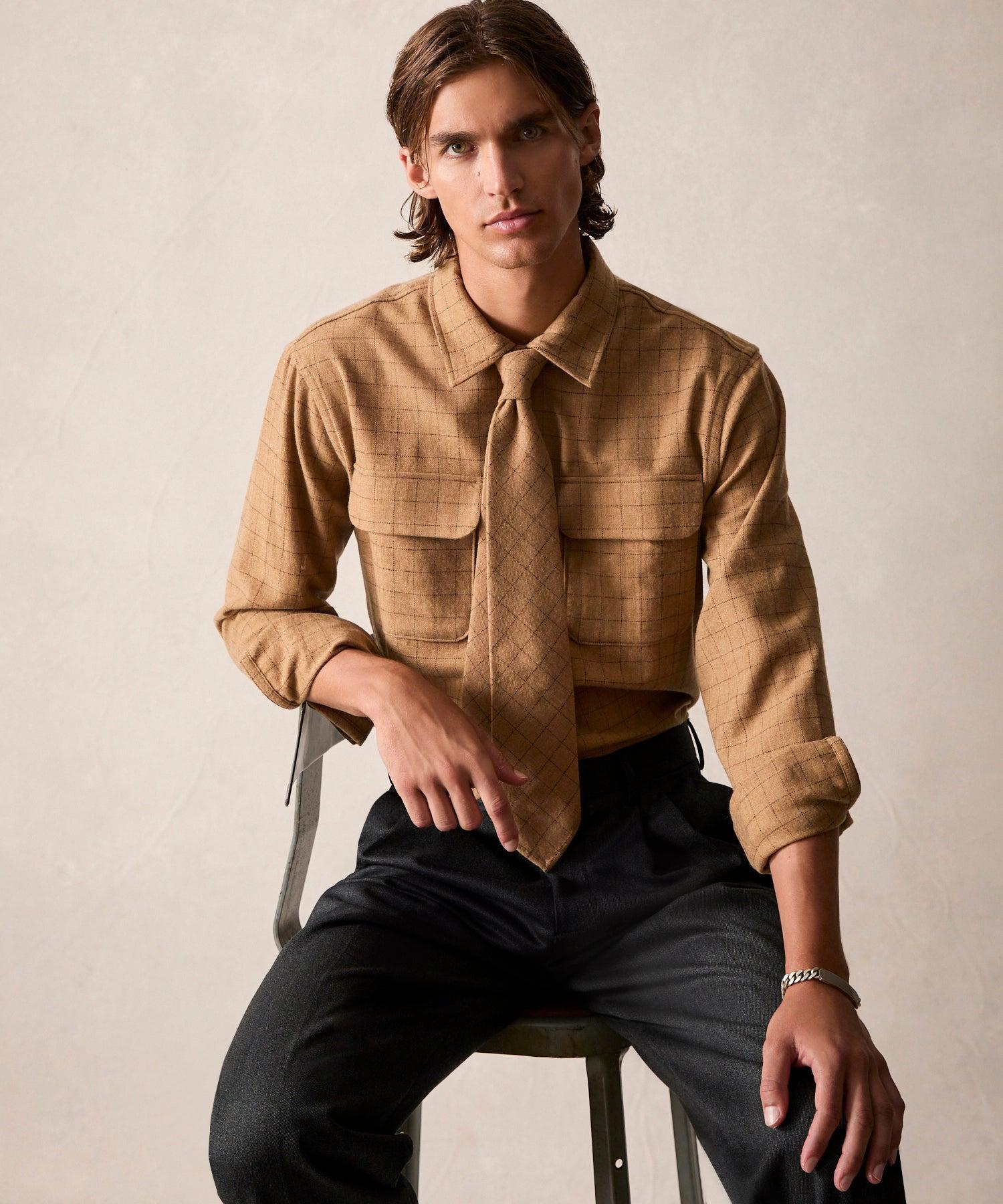 Classic Fit Italian Wool Field Overshirt in Tan Check Product Image