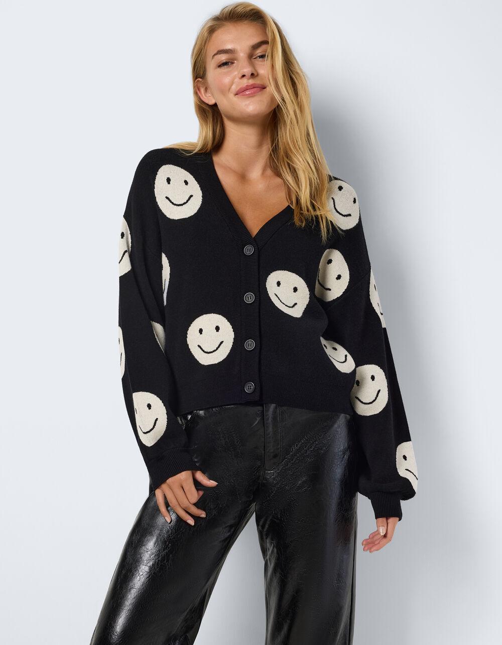 NOISY MAY Smiley Face Womens Cardigan - BLACK Product Image
