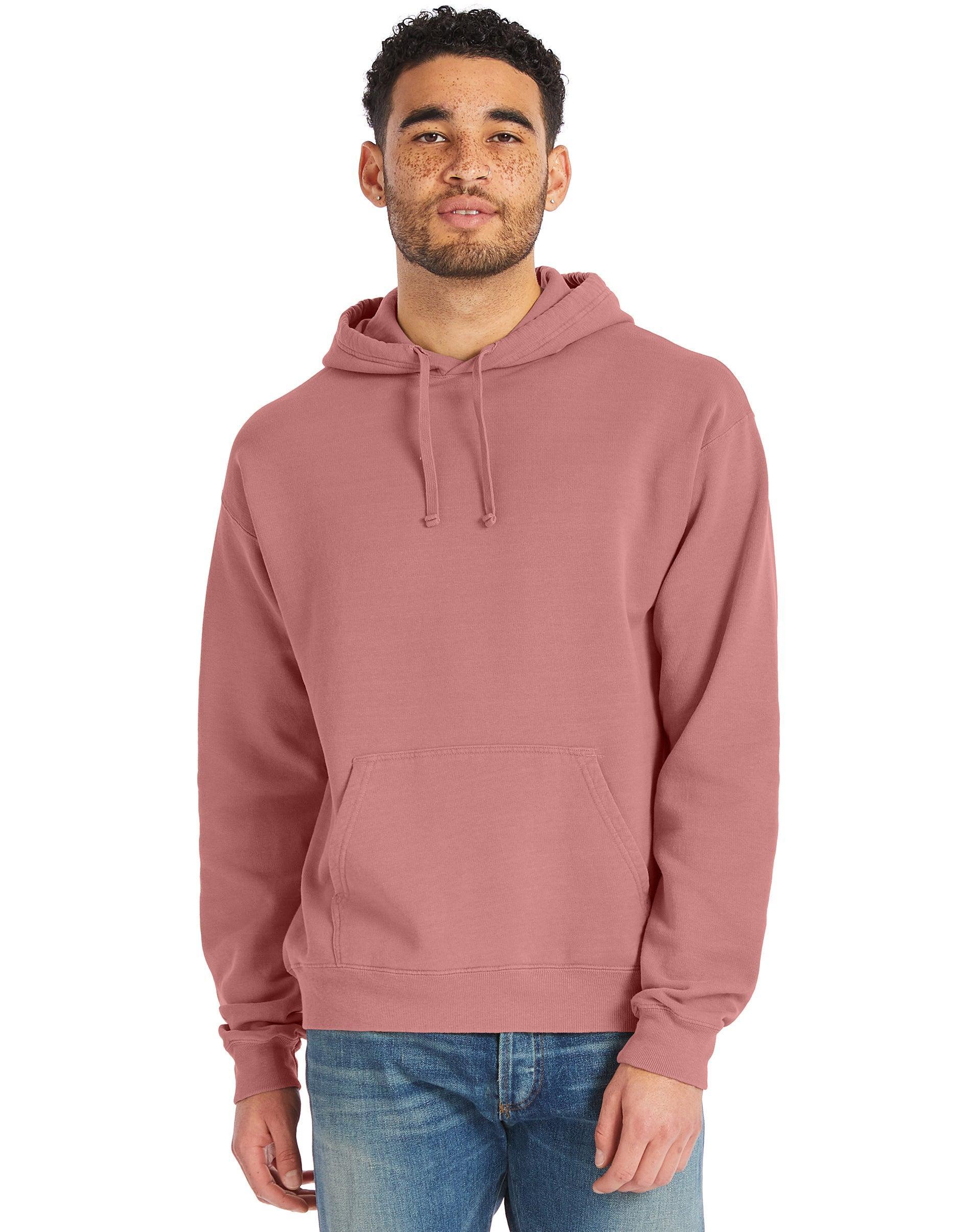 Hanes Mens Garment Dyed Fleece Hoodie Concrete Gray L Product Image