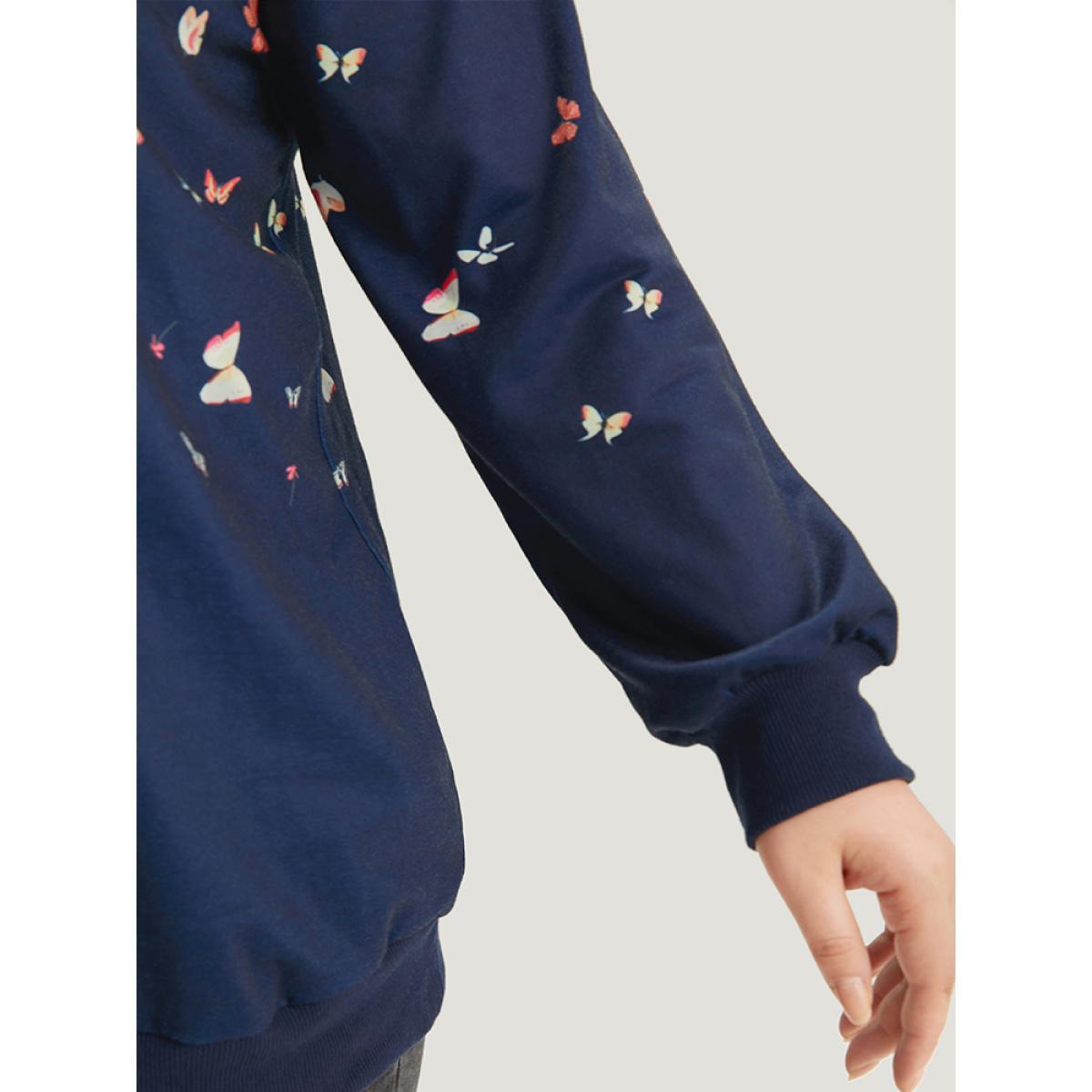 Plus Size Boho Print Elastic Cuffs Round Neck Sweatshirt Women Blue Elegant Elastic cuffs Round Neck Dailywear Sweatshirts BloomChic 26/4X Product Image