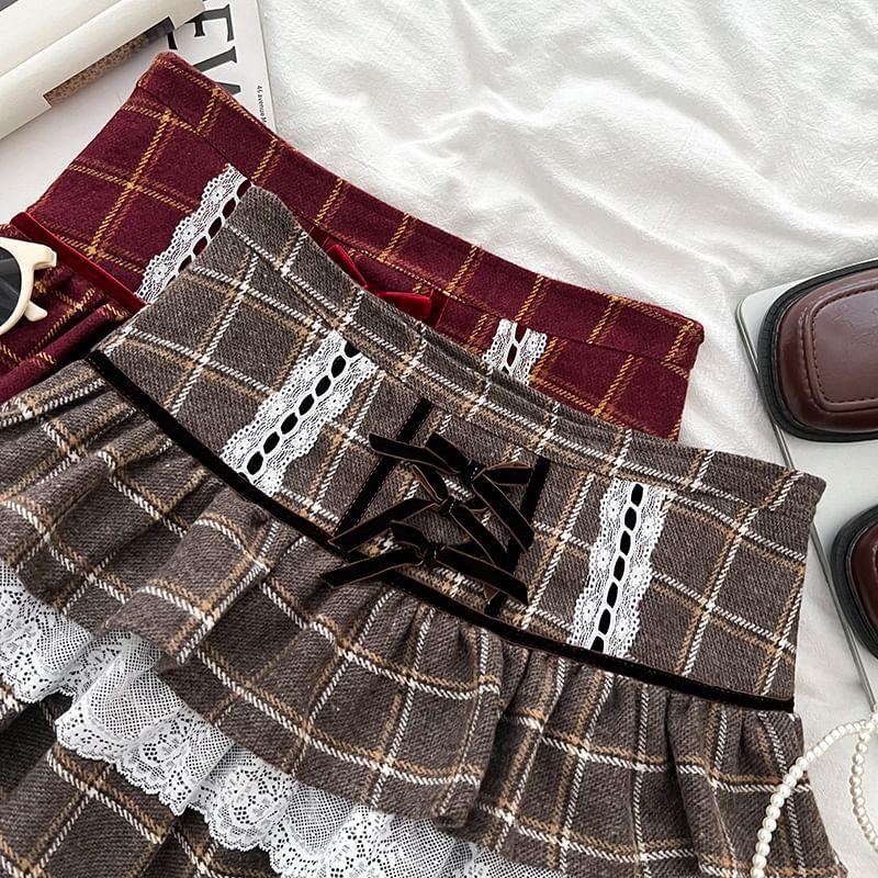High Rise Plaid Mini Tiered Skirt Product Image