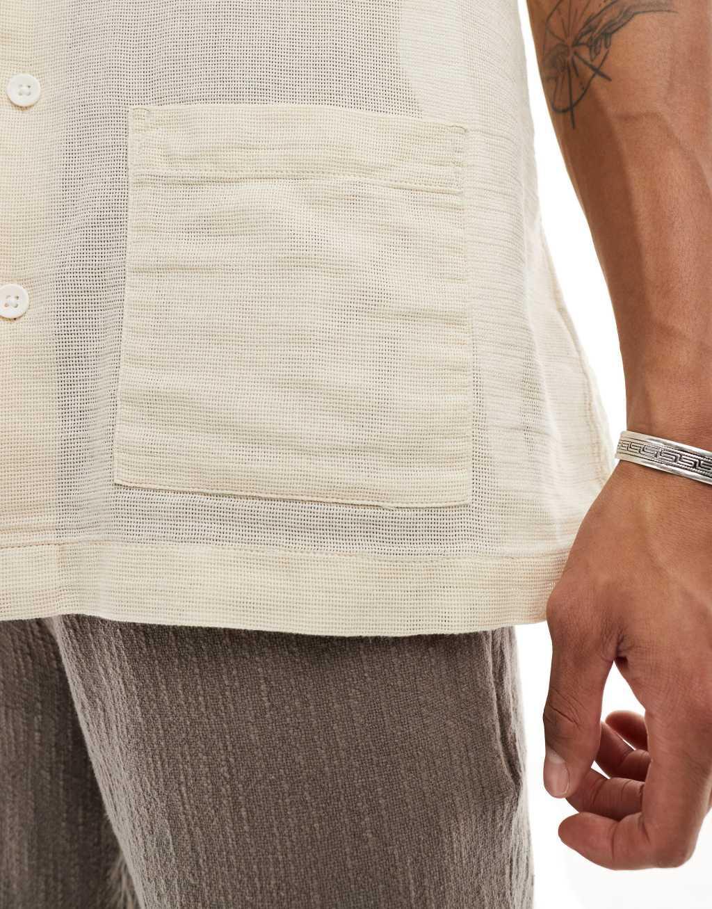 ASOS DESIGN relaxed textured shirt with patch pockets in sand Product Image
