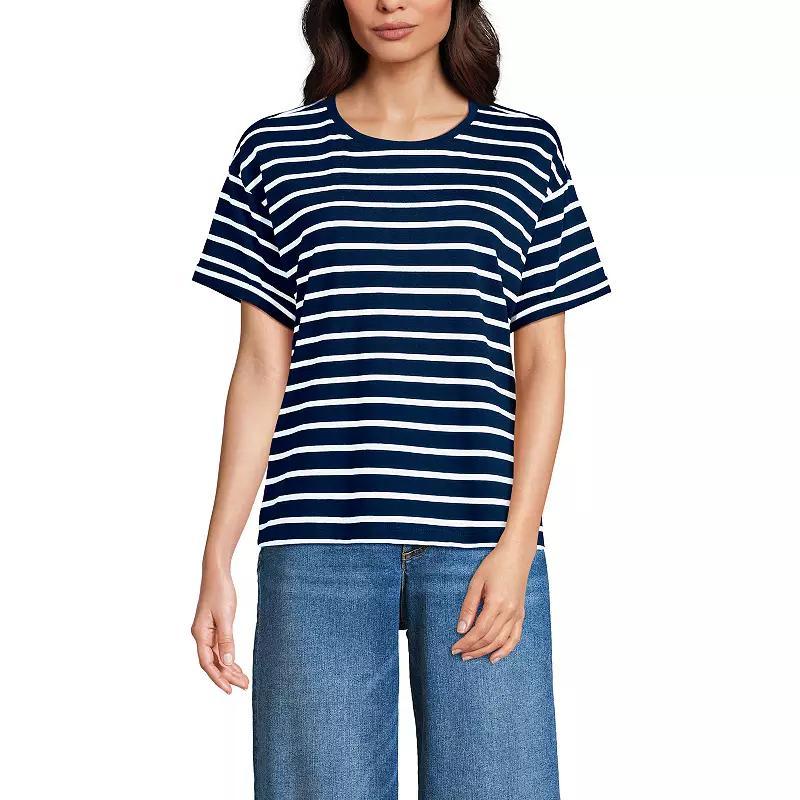 Petite Lands' End Oversized Short Sleeve Crew Neck T-Shirt, Women's, Size: Medium Petite, Blue Breton Stripe Product Image