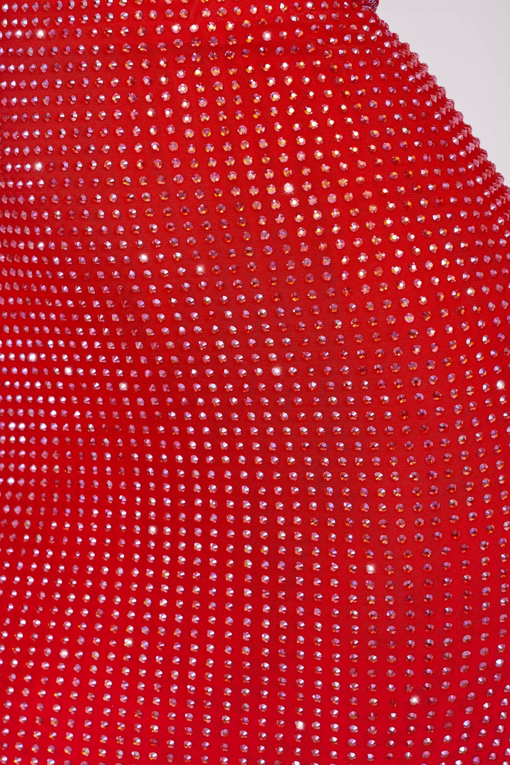 Embellished Corset Fishtail Evening Gown in Fire Red Product Image