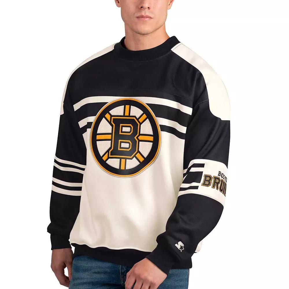 Men's Starter White Boston Bruins Defense Fleece Crewneck Pullover Sweatshirt, Size: XL Product Image