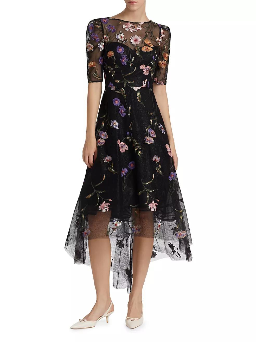 Embroidered Floral Tulle Fit-N-Flare Dress Product Image