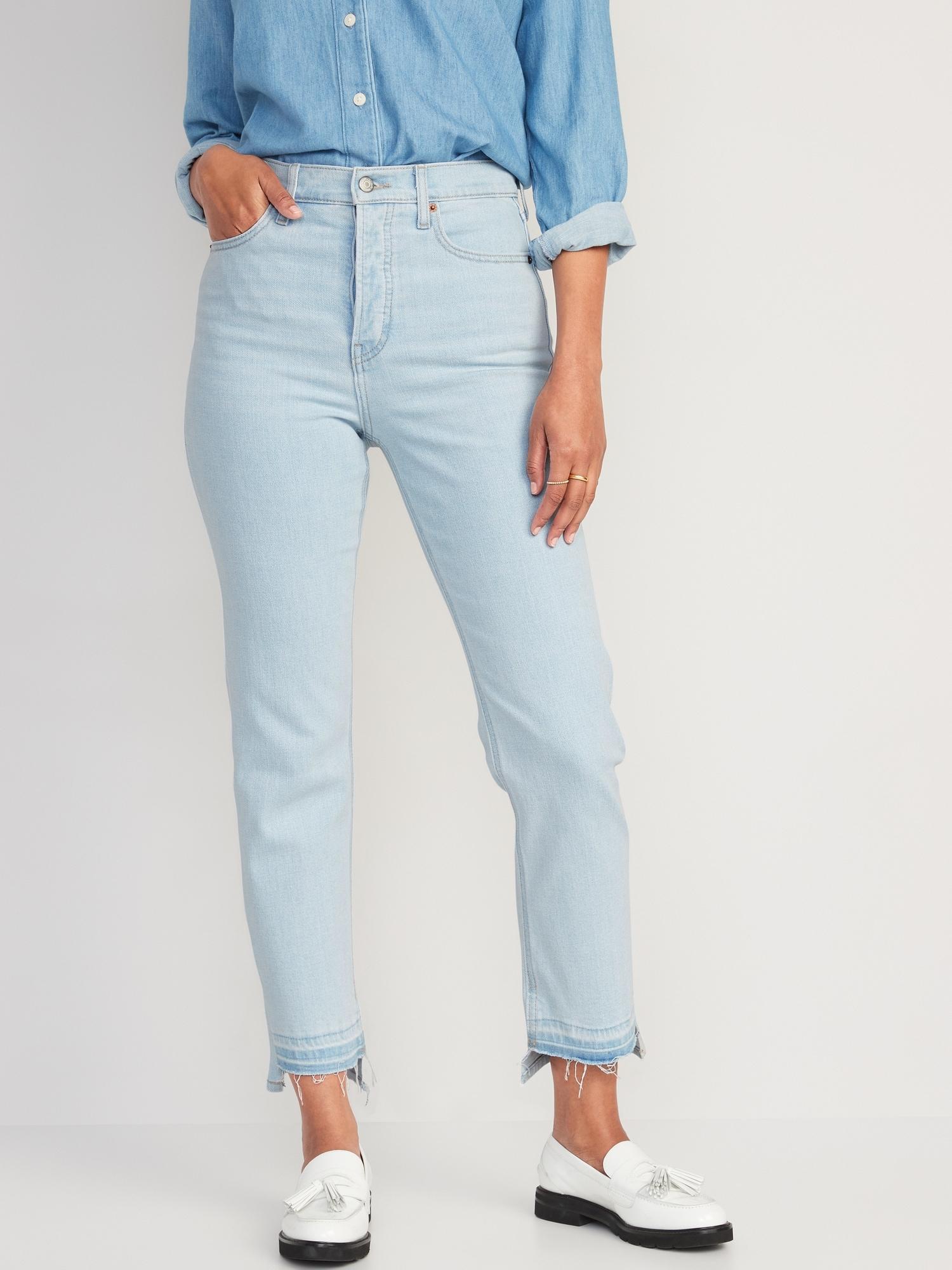 Extra High-Waisted Button-Fly Sky-Hi Straight Cut-Off Jeans Product Image
