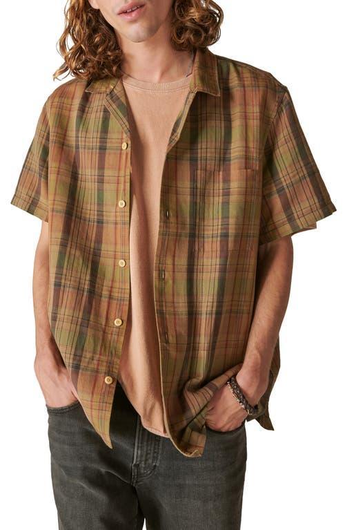 Lucky Brand Mens Linen Madras Plaid Short Sleeves Camp Collar Shirt - Red Product Image