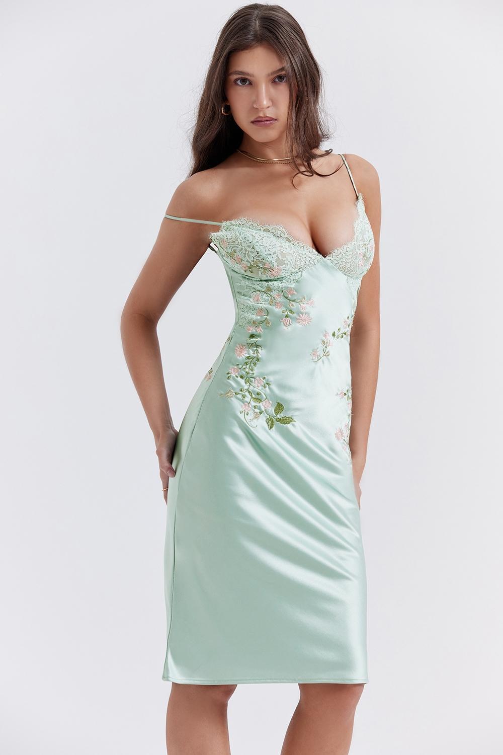 Fallon  light jade embroidered slip dress Product Image