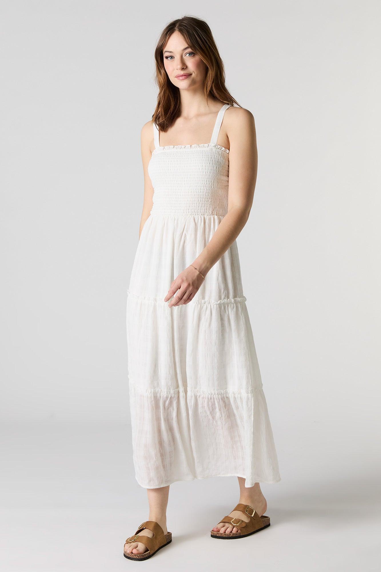 Textured Smocked Tiered Midi Dress Female Product Image