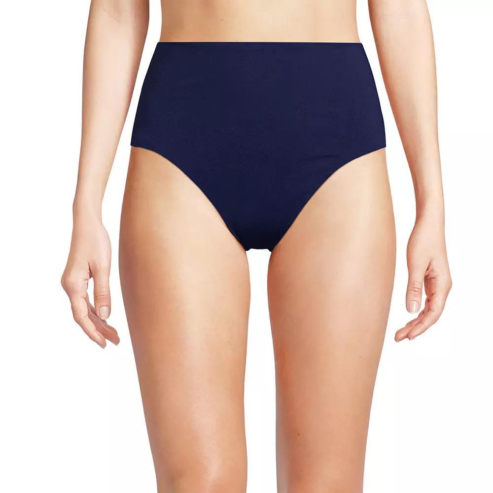 Women's Lands' End Smoothing High Waisted Bikini Bottoms, Size: 12, Deep  Blue Floral Product Image