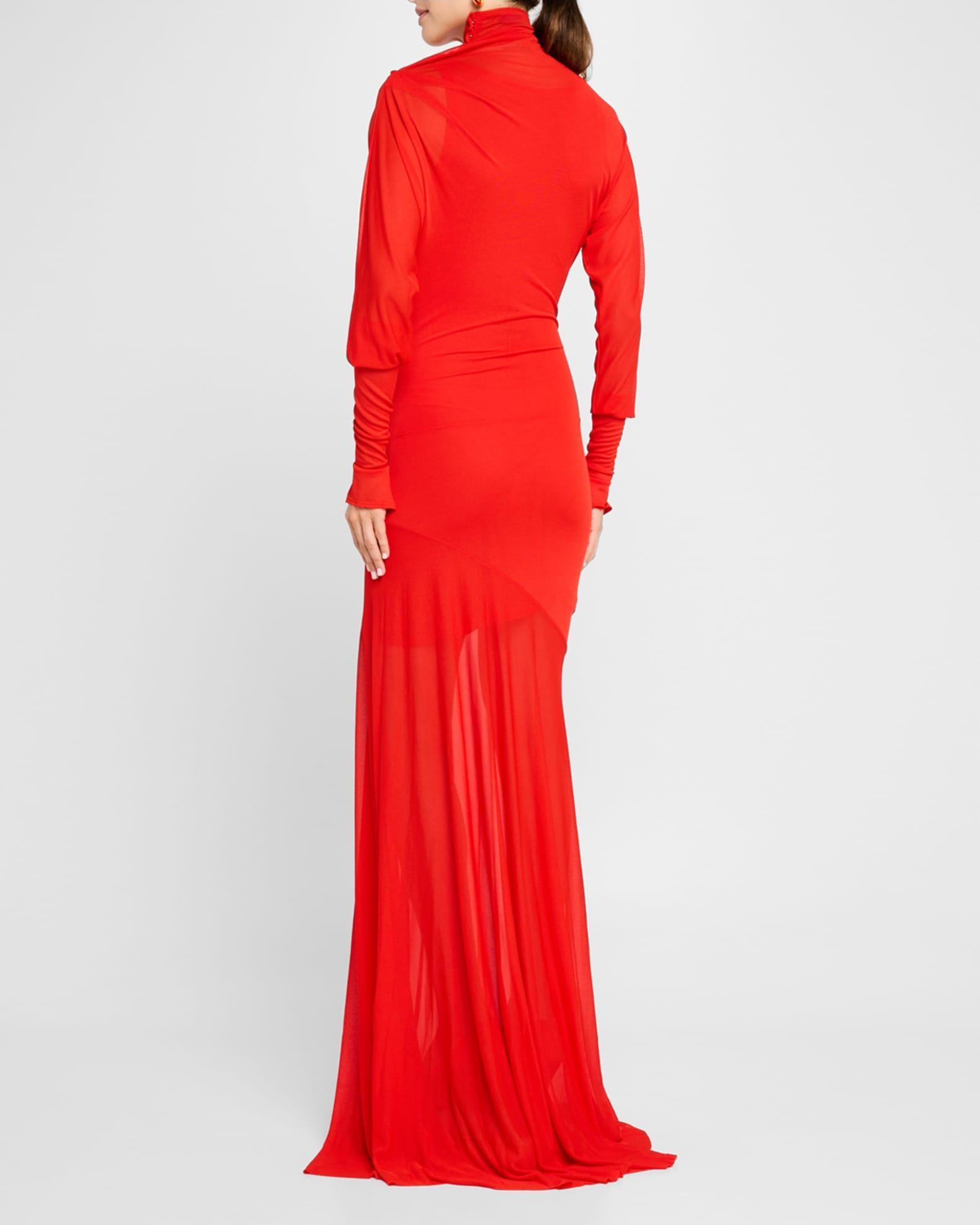 Paula Turtleneck Sheer Crepe Jersey Maxi Dress Product Image