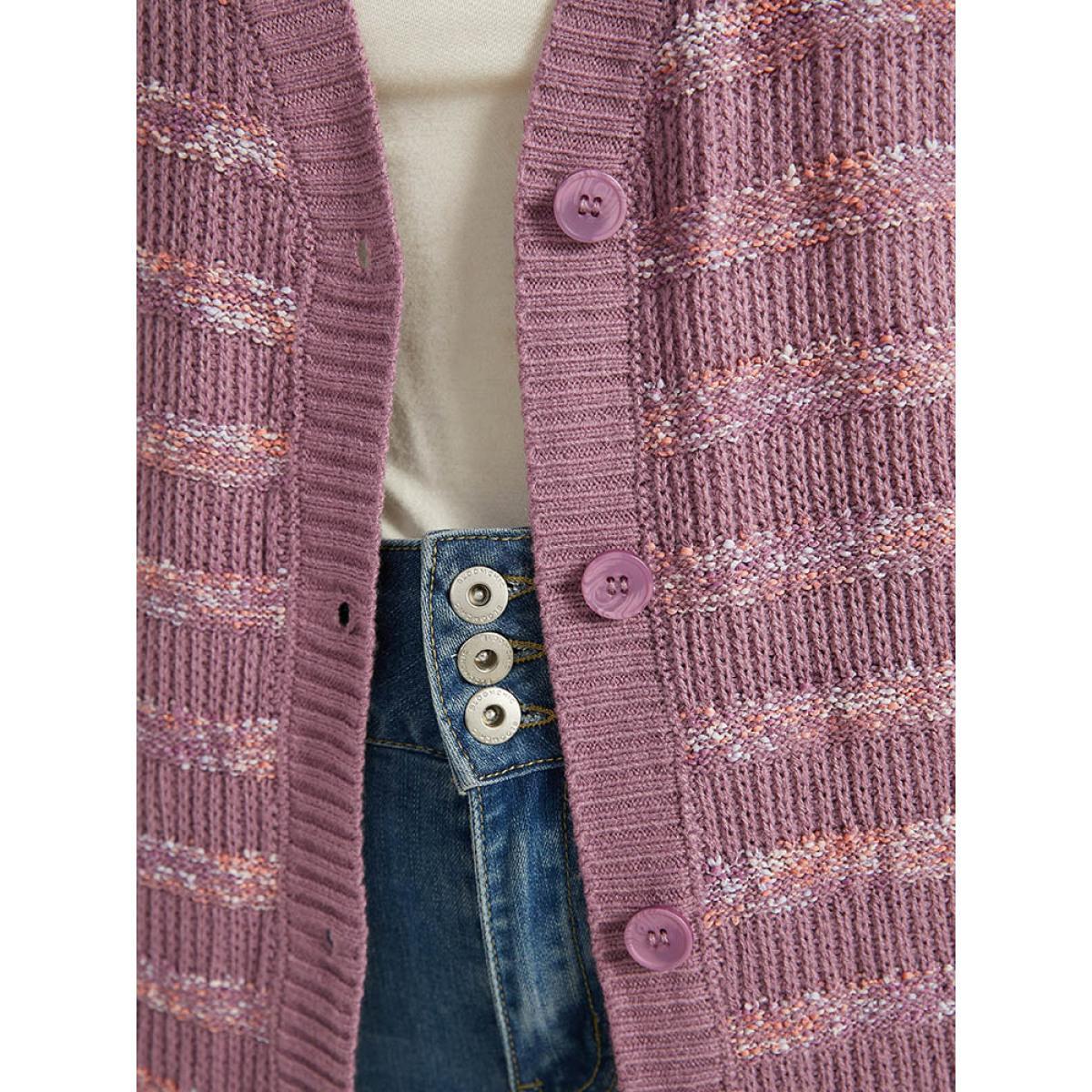 Plus Size Contrast Drop Shoulder Button Through Cardigan Mauve Women Casual Loose Long Sleeve Dailywear Cardigans BloomChic 18-20/2X Product Image