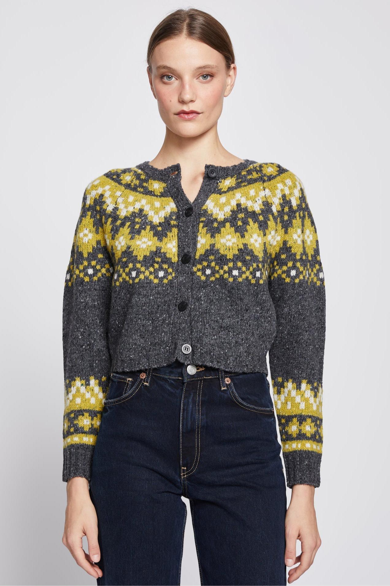 Faire Isle Cropped Cardigan in Charcoal Grey Product Image