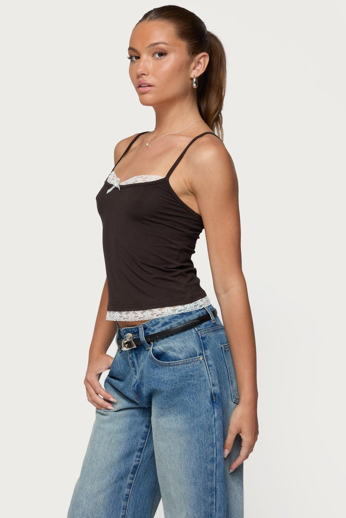 Adriel Contrast Lacey Tank Top Product Image