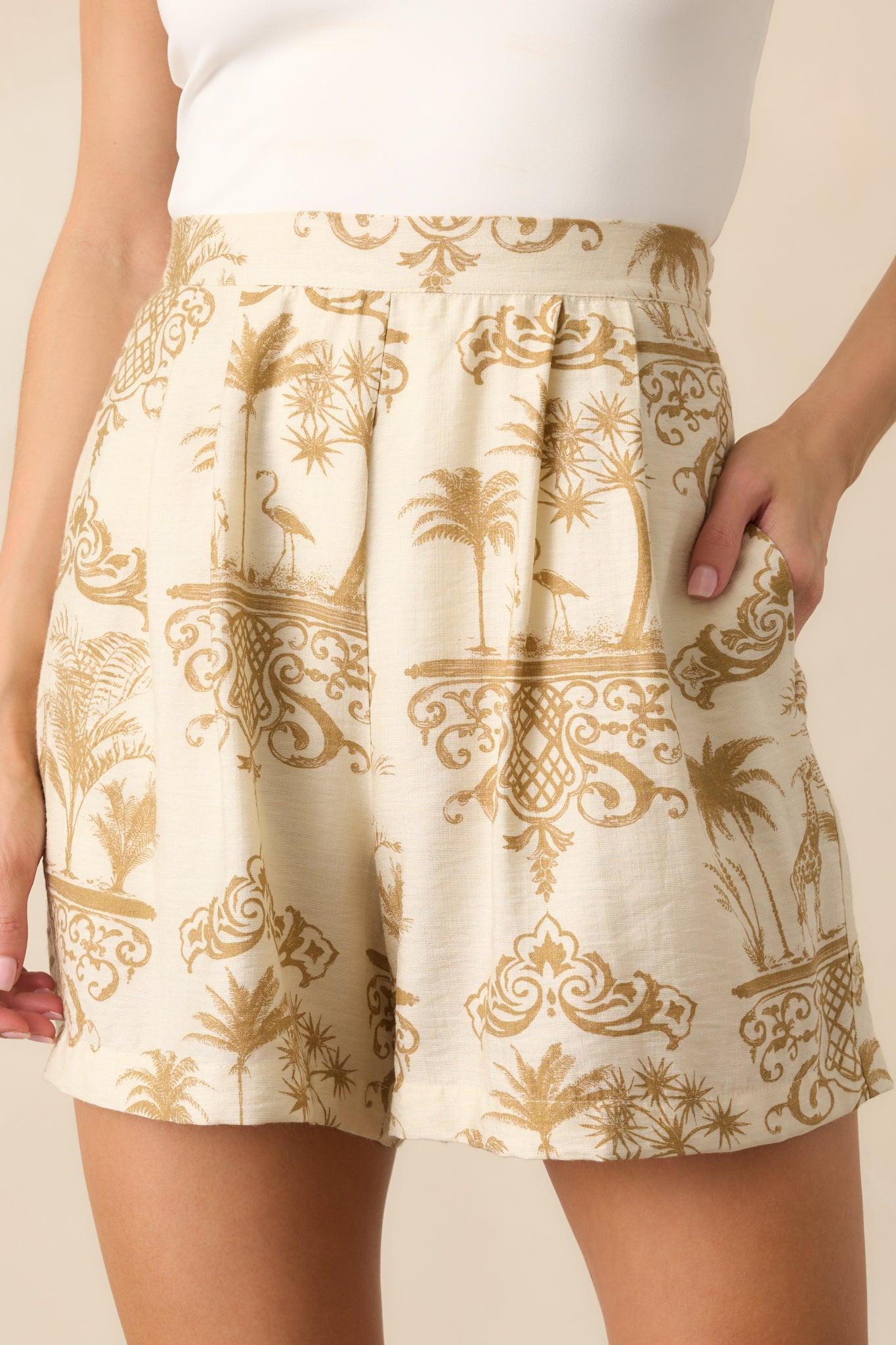 A Different View Today Ivory Tropical Print High Waisted Shorts Product Image